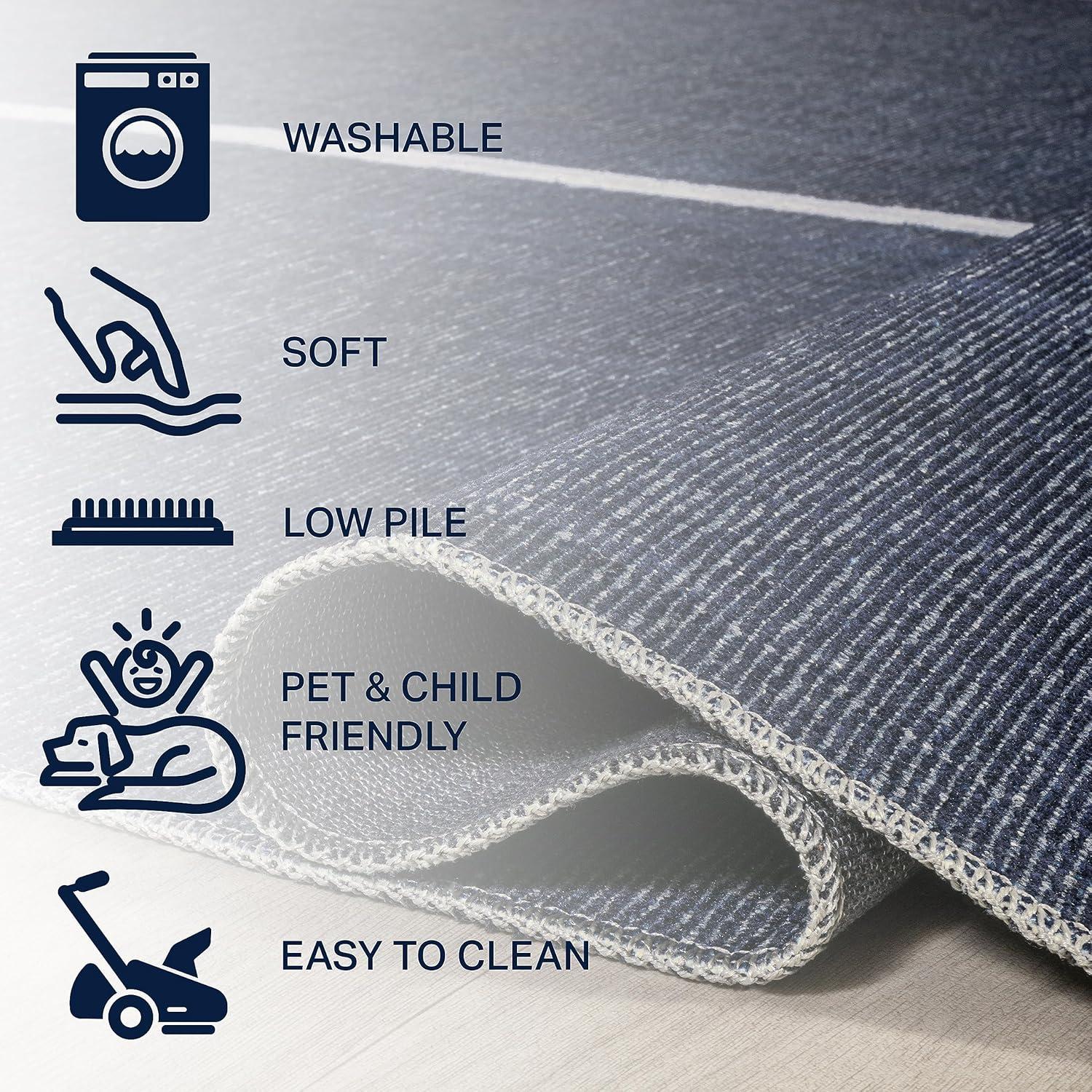 imageJONATHAN Y Machine Washable IvoryPeach Runner Rug 2X8 ft Raita Modern Distressed Stripe for Living Room Bedroom Kitchen Office EasyCleaning High Traffic PetFriendly NonShedding WSH116A28Linja NavyGray