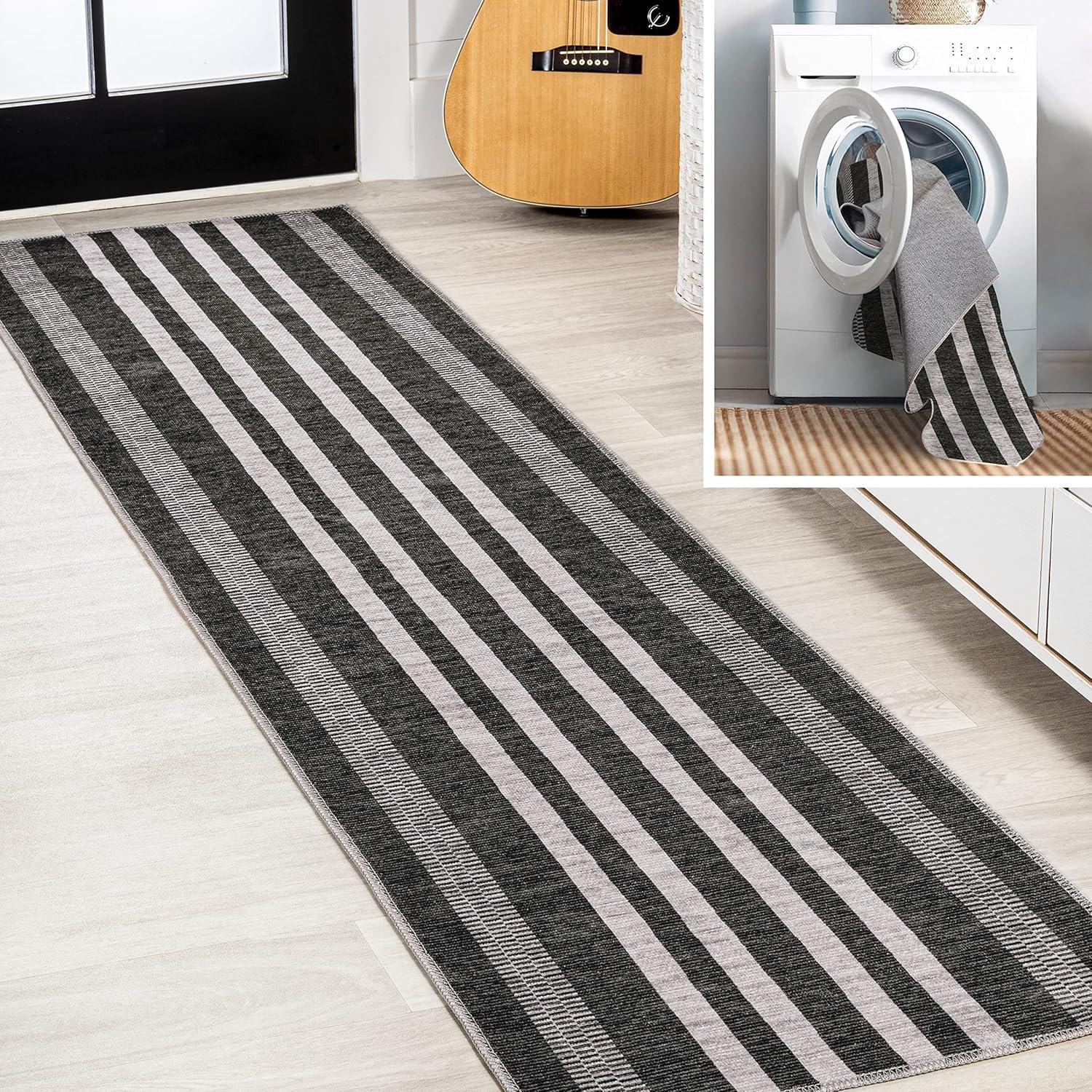 imageJONATHAN Y Machine Washable IvoryPeach Runner Rug 2X8 ft Raita Modern Distressed Stripe for Living Room Bedroom Kitchen Office EasyCleaning High Traffic PetFriendly NonShedding WSH116A28BlackIvory