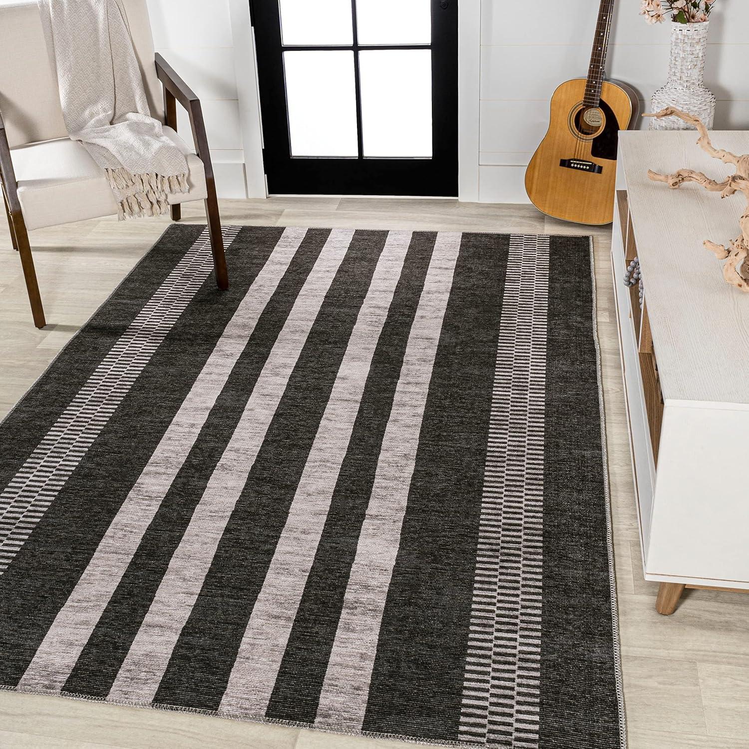 imageJONATHAN Y Machine Washable IvoryPeach Runner Rug 2X8 ft Raita Modern Distressed Stripe for Living Room Bedroom Kitchen Office EasyCleaning High Traffic PetFriendly NonShedding WSH116A28BlackIvory