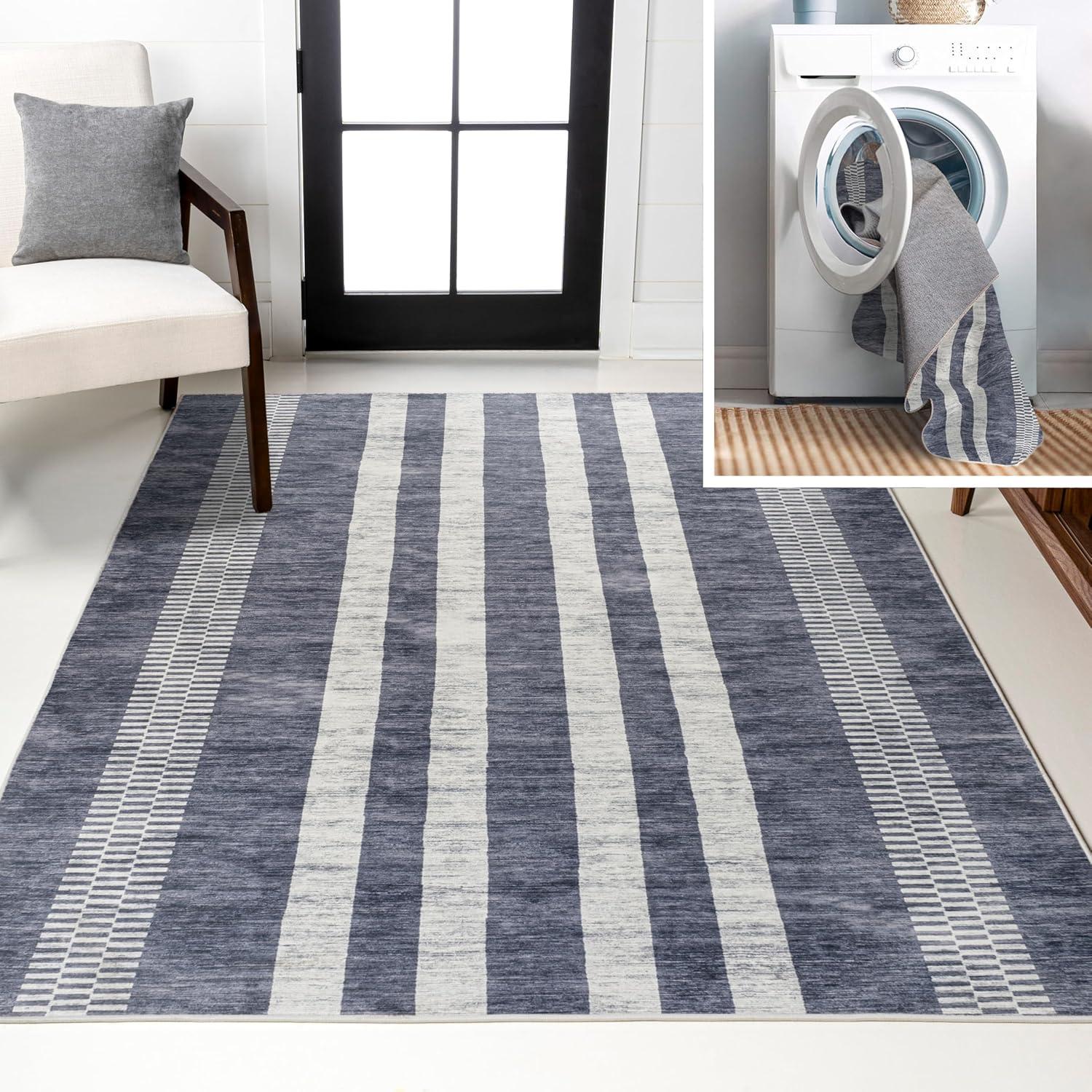 imageJONATHAN Y Machine Washable IvoryPeach Runner Rug 2X8 ft Raita Modern Distressed Stripe for Living Room Bedroom Kitchen Office EasyCleaning High Traffic PetFriendly NonShedding WSH116A28Slate GrayIvory