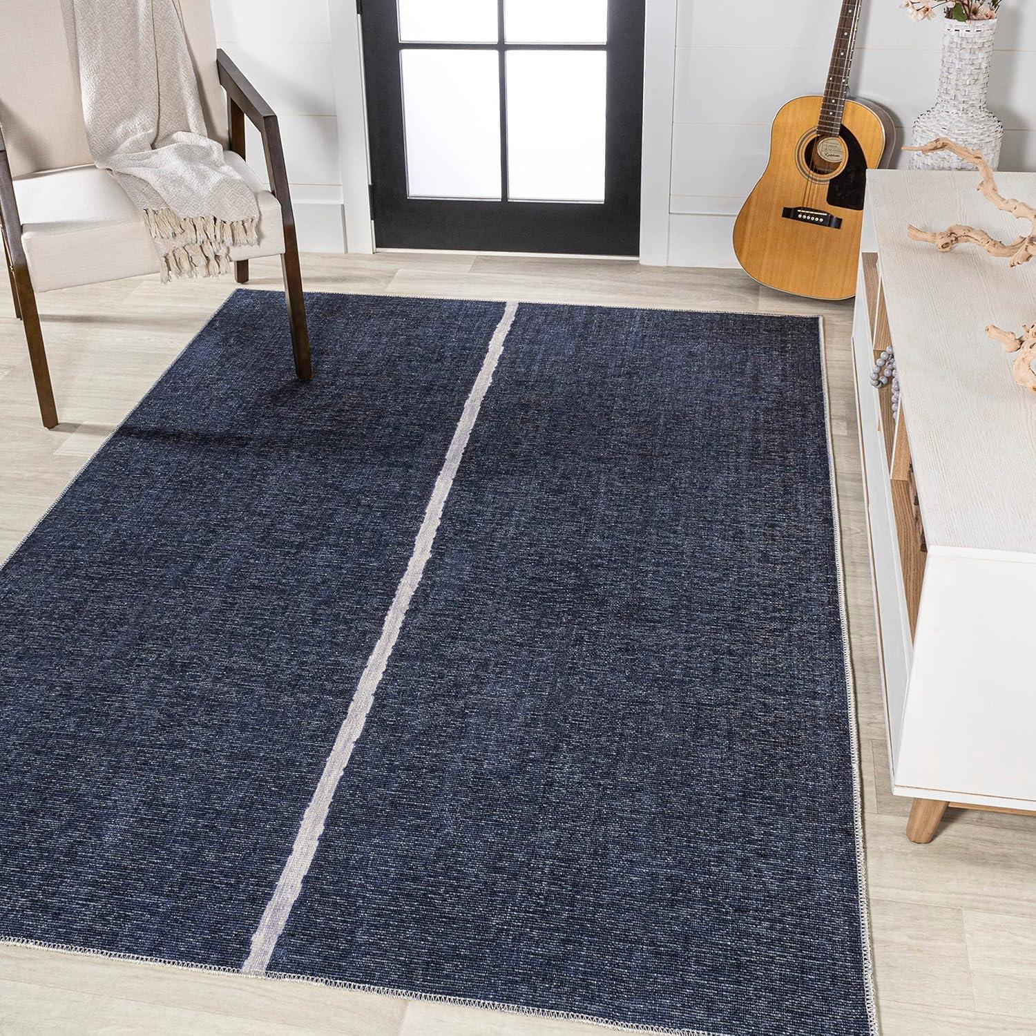 imageJONATHAN Y Machine Washable IvoryPeach Runner Rug 2X8 ft Raita Modern Distressed Stripe for Living Room Bedroom Kitchen Office EasyCleaning High Traffic PetFriendly NonShedding WSH116A28Linja NavyGray
