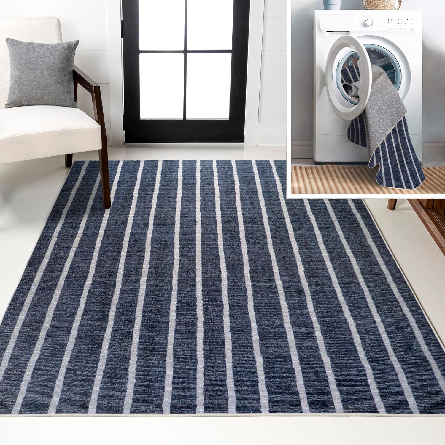 imageJONATHAN Y Machine Washable IvoryPeach Runner Rug 2X8 ft Raita Modern Distressed Stripe for Living Room Bedroom Kitchen Office EasyCleaning High Traffic PetFriendly NonShedding WSH116A28Rand NavyGray
