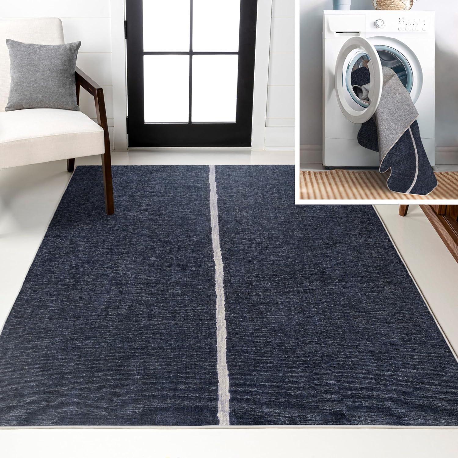 imageJONATHAN Y Machine Washable IvoryPeach Runner Rug 2X8 ft Raita Modern Distressed Stripe for Living Room Bedroom Kitchen Office EasyCleaning High Traffic PetFriendly NonShedding WSH116A28Linja NavyGray