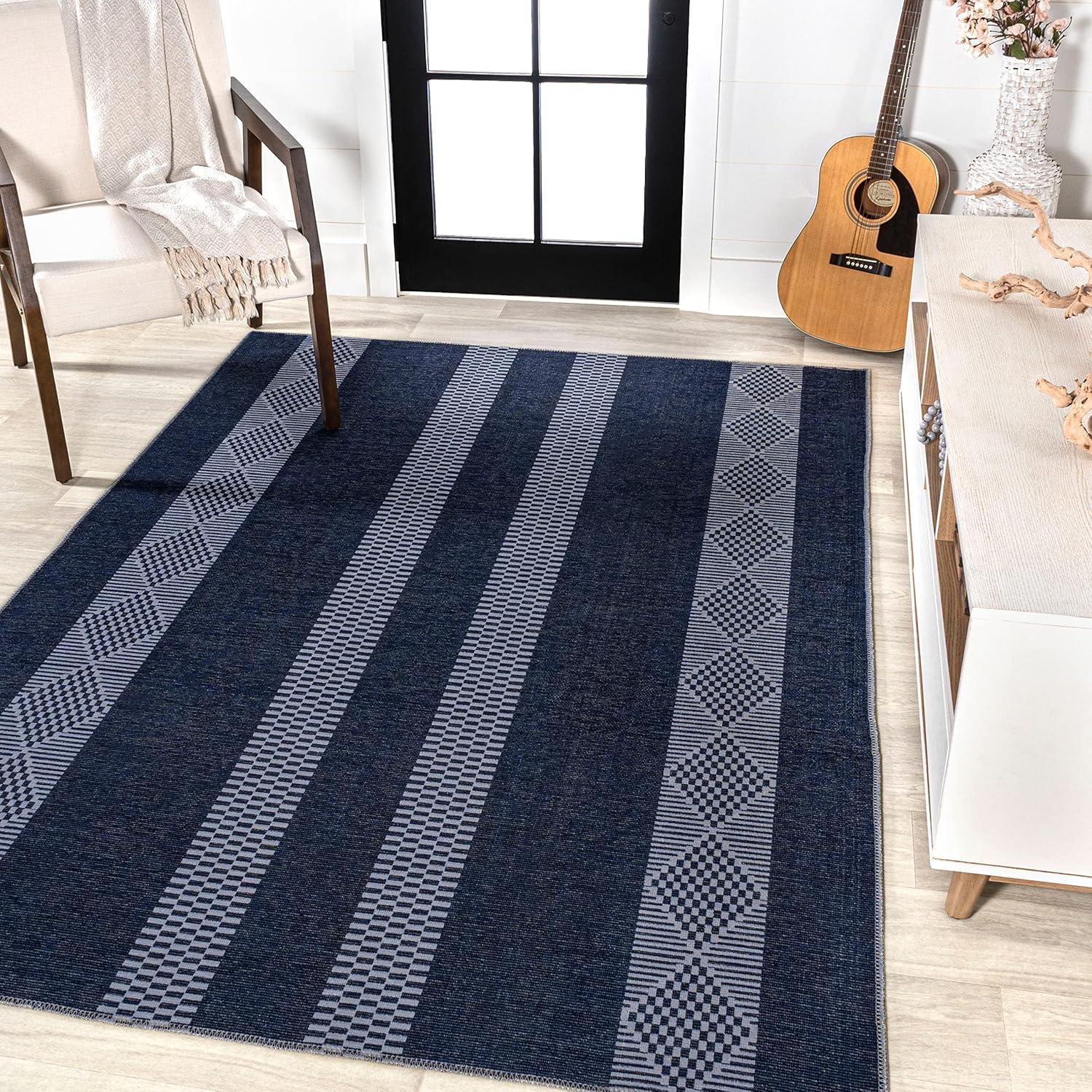 imageJONATHAN Y Machine Washable IvoryPeach Runner Rug 2X8 ft Raita Modern Distressed Stripe for Living Room Bedroom Kitchen Office EasyCleaning High Traffic PetFriendly NonShedding WSH116A28Nautisk NavyGray