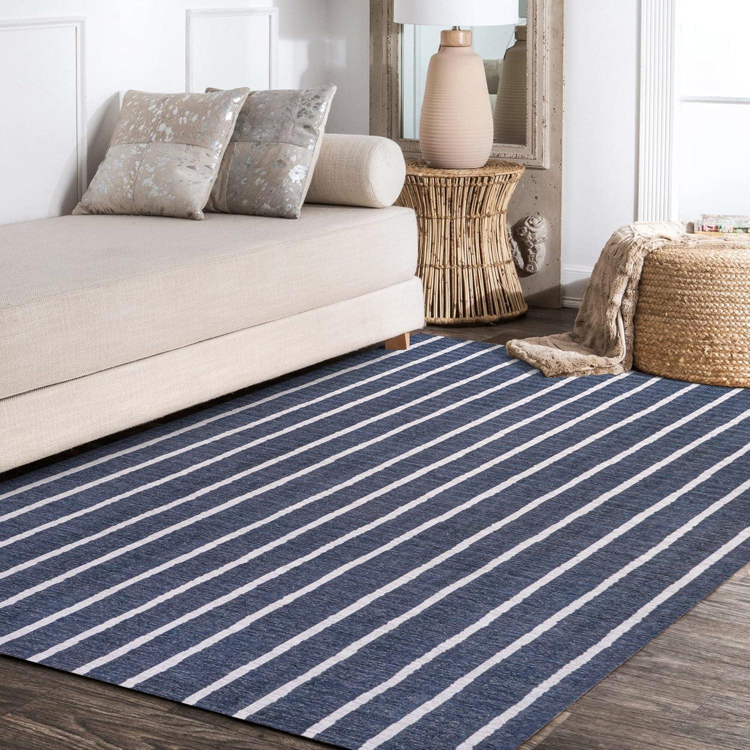 imageJONATHAN Y Machine Washable IvoryPeach Runner Rug 2X8 ft Raita Modern Distressed Stripe for Living Room Bedroom Kitchen Office EasyCleaning High Traffic PetFriendly NonShedding WSH116A28Rand NavyGray