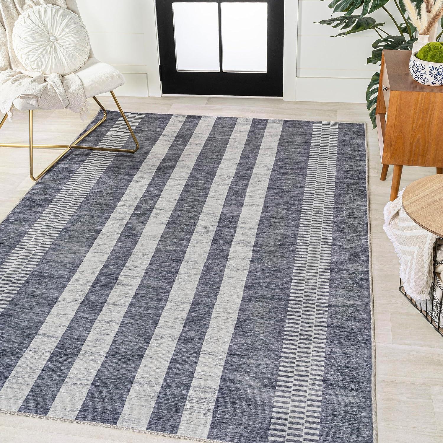 imageJONATHAN Y Machine Washable IvoryPeach Runner Rug 2X8 ft Raita Modern Distressed Stripe for Living Room Bedroom Kitchen Office EasyCleaning High Traffic PetFriendly NonShedding WSH116A28Slate GrayIvory