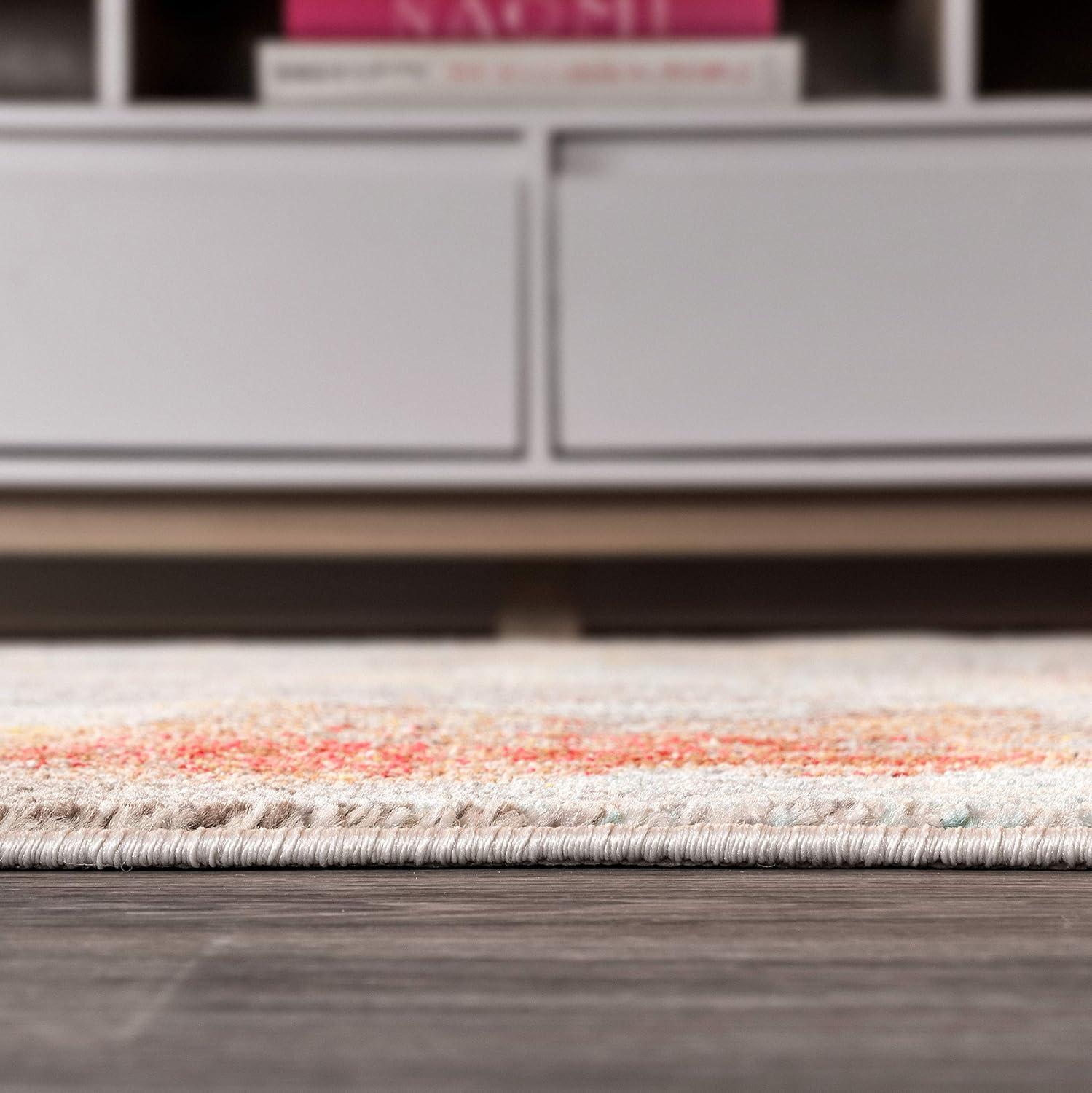 imageJONATHAN Y Modern Abstract Vintage CreamBlue 5 Round Indoor Area Rug Contemporary POP Transitional EasyCleaning for Living Room Bedroom Kitchen Pet Friendly NonShedding CTP104A5RCreamOrange