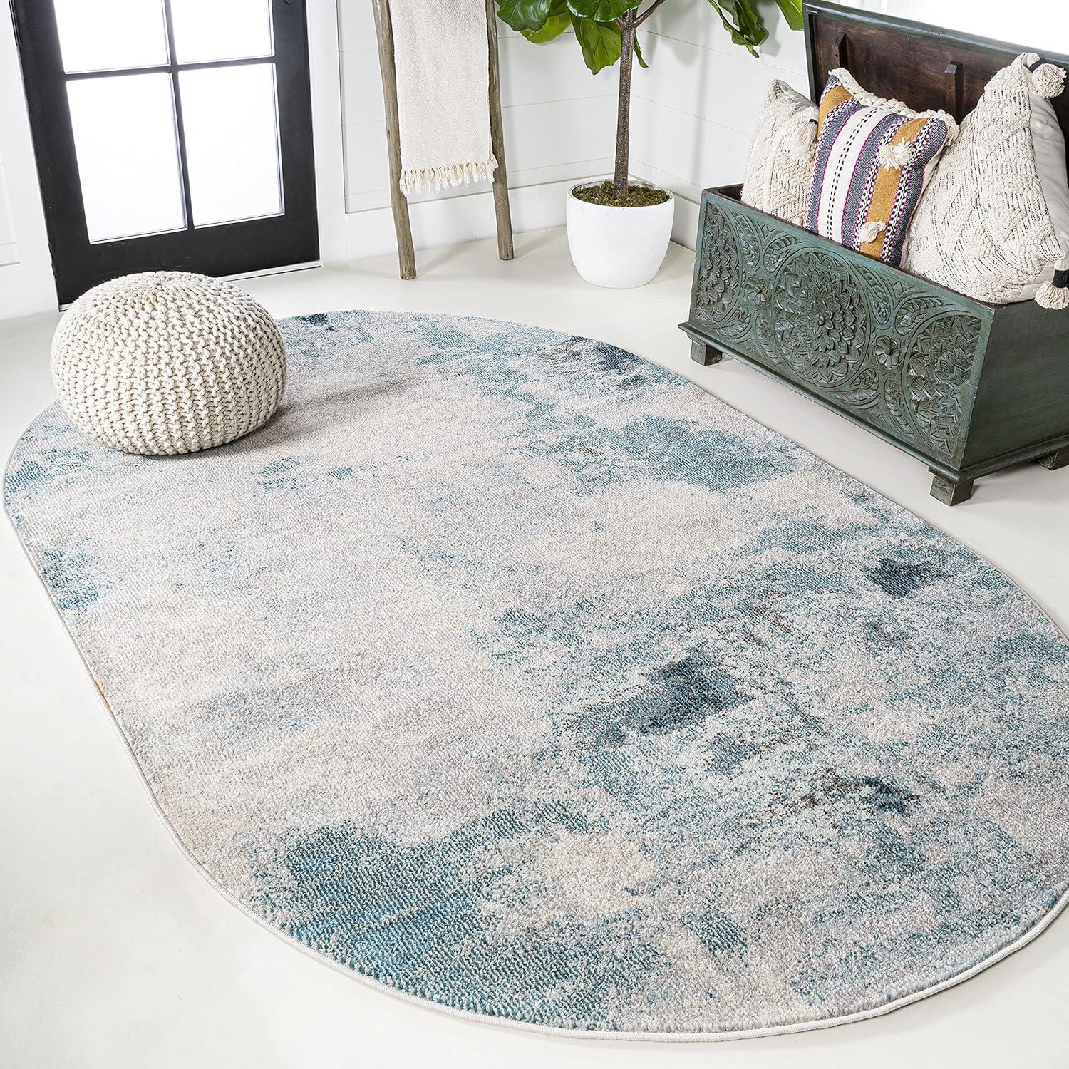 imageJONATHAN Y Modern Abstract Vintage CreamBlue 5 Round Indoor Area Rug Contemporary POP Transitional EasyCleaning for Living Room Bedroom Kitchen Pet Friendly NonShedding CTP104A5RCreamBlue