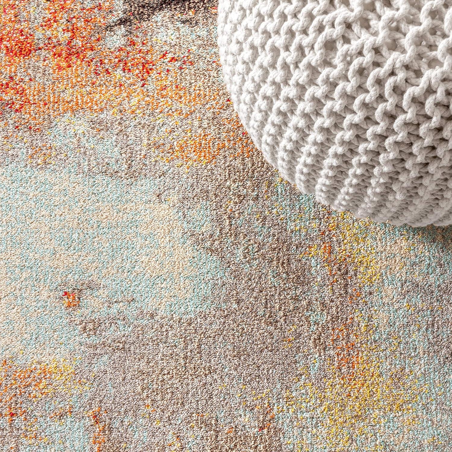 imageJONATHAN Y Modern Abstract Vintage CreamBlue 5 Round Indoor Area Rug Contemporary POP Transitional EasyCleaning for Living Room Bedroom Kitchen Pet Friendly NonShedding CTP104A5RCreamOrange