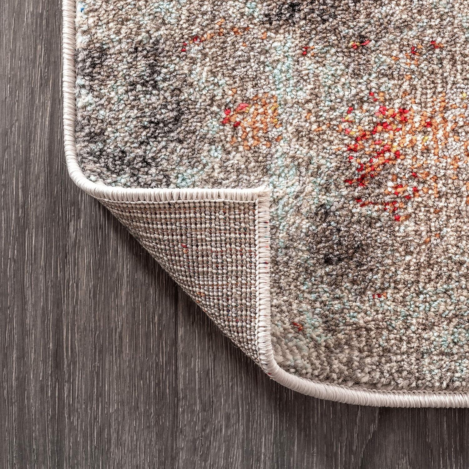 imageJONATHAN Y Modern Abstract Vintage CreamBlue 5 Round Indoor Area Rug Contemporary POP Transitional EasyCleaning for Living Room Bedroom Kitchen Pet Friendly NonShedding CTP104A5RCreamOrange