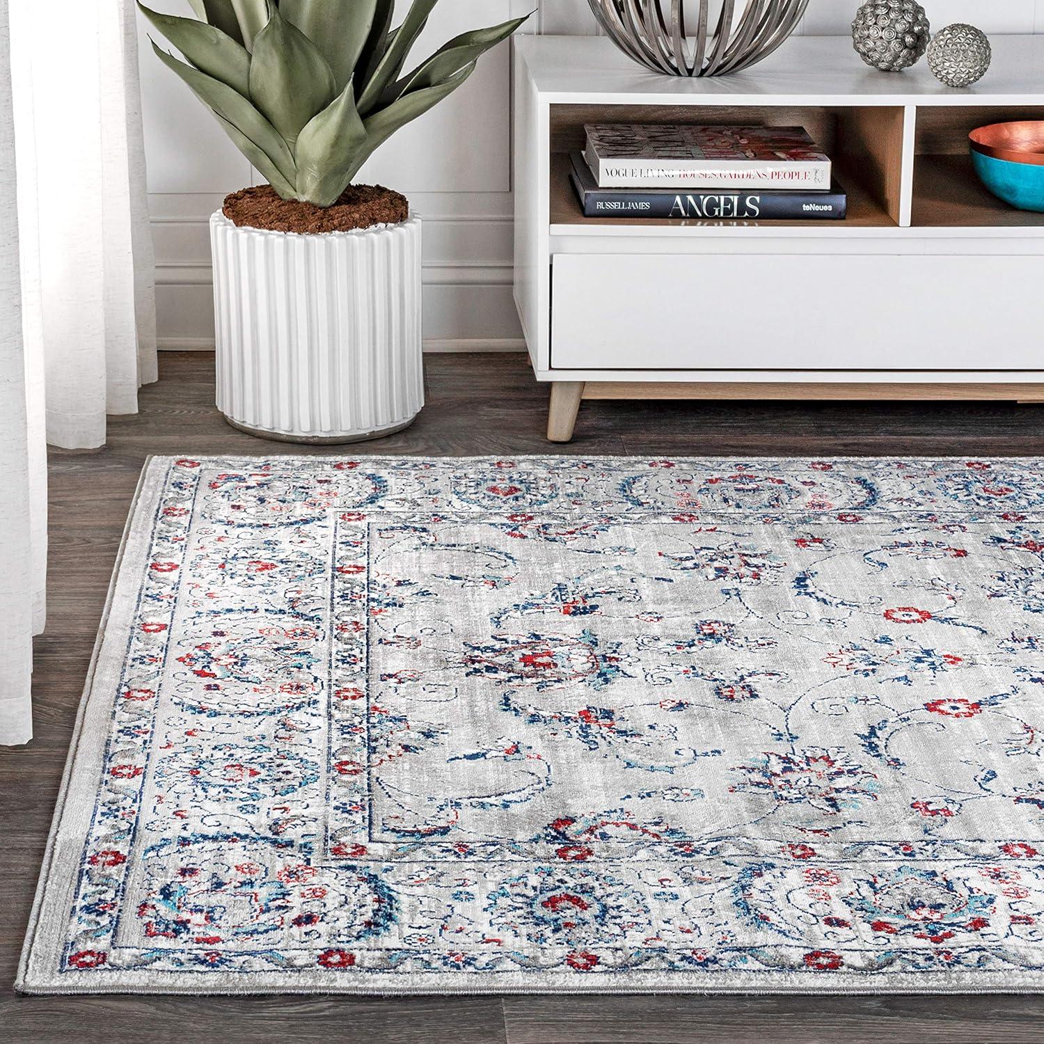 imageJONATHAN Y Modern Vintage Light Grey Runner Rug 2x8 Country Floral EasyCleaning for Living Room Bedroom Kitchen Pet Friendly NonShedding MDP107B28Light GreyRed