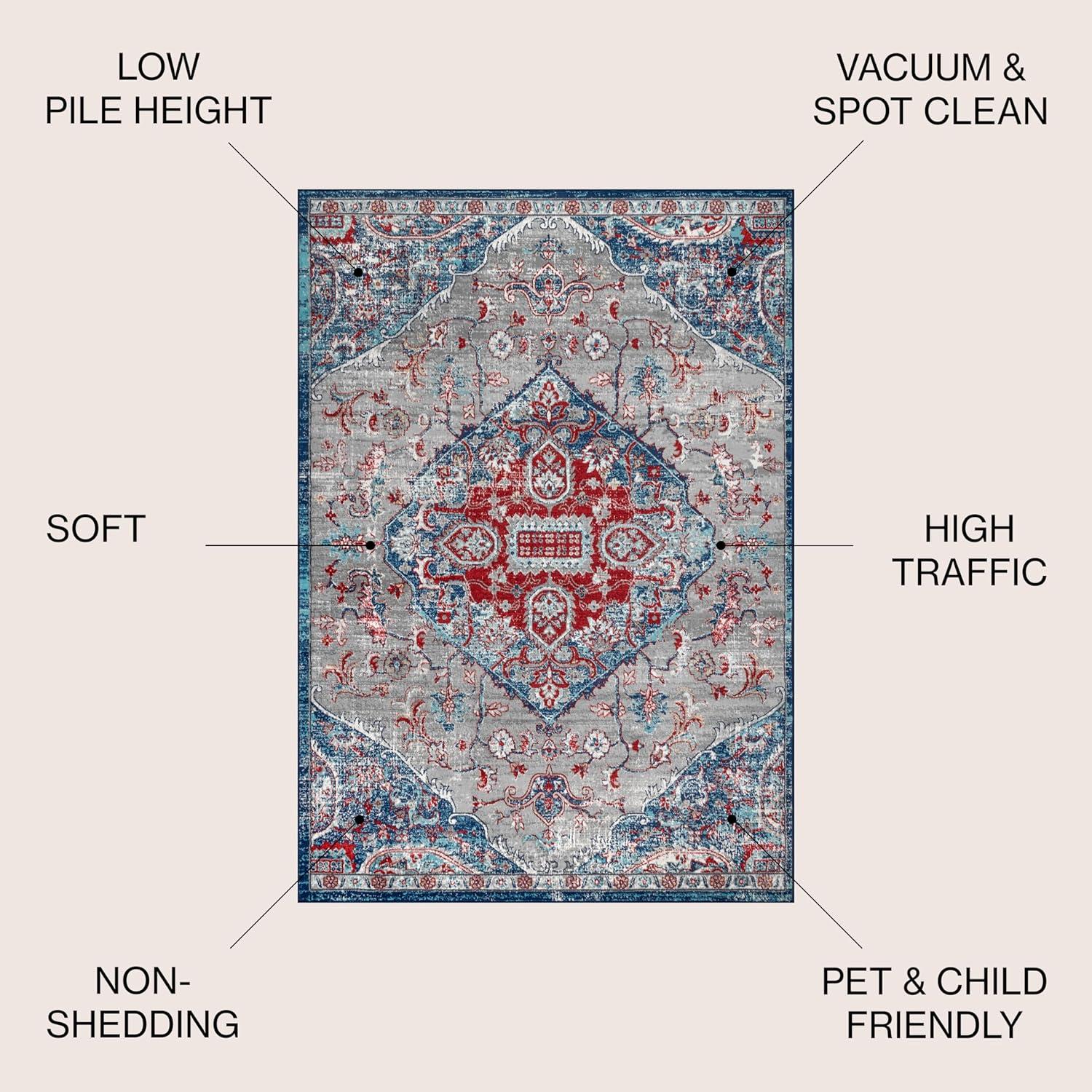 imageJONATHAN Y Modern Vintage Medallion Gray Runner Rug 2x10 Country Floral EasyCleaning for Living Room Bedroom Kitchen Pet Friendly NonShedding MDP104B210Light Pink navy