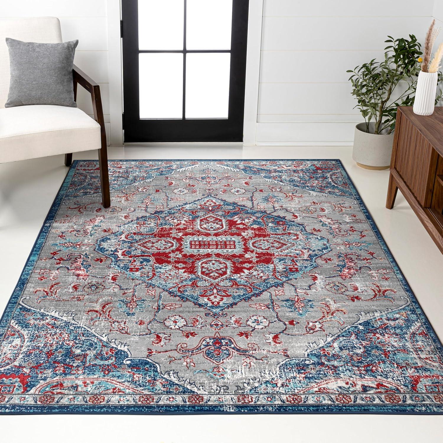 imageJONATHAN Y Modern Vintage Medallion Gray Runner Rug 2x10 Country Floral EasyCleaning for Living Room Bedroom Kitchen Pet Friendly NonShedding MDP104B210Light Pink navy