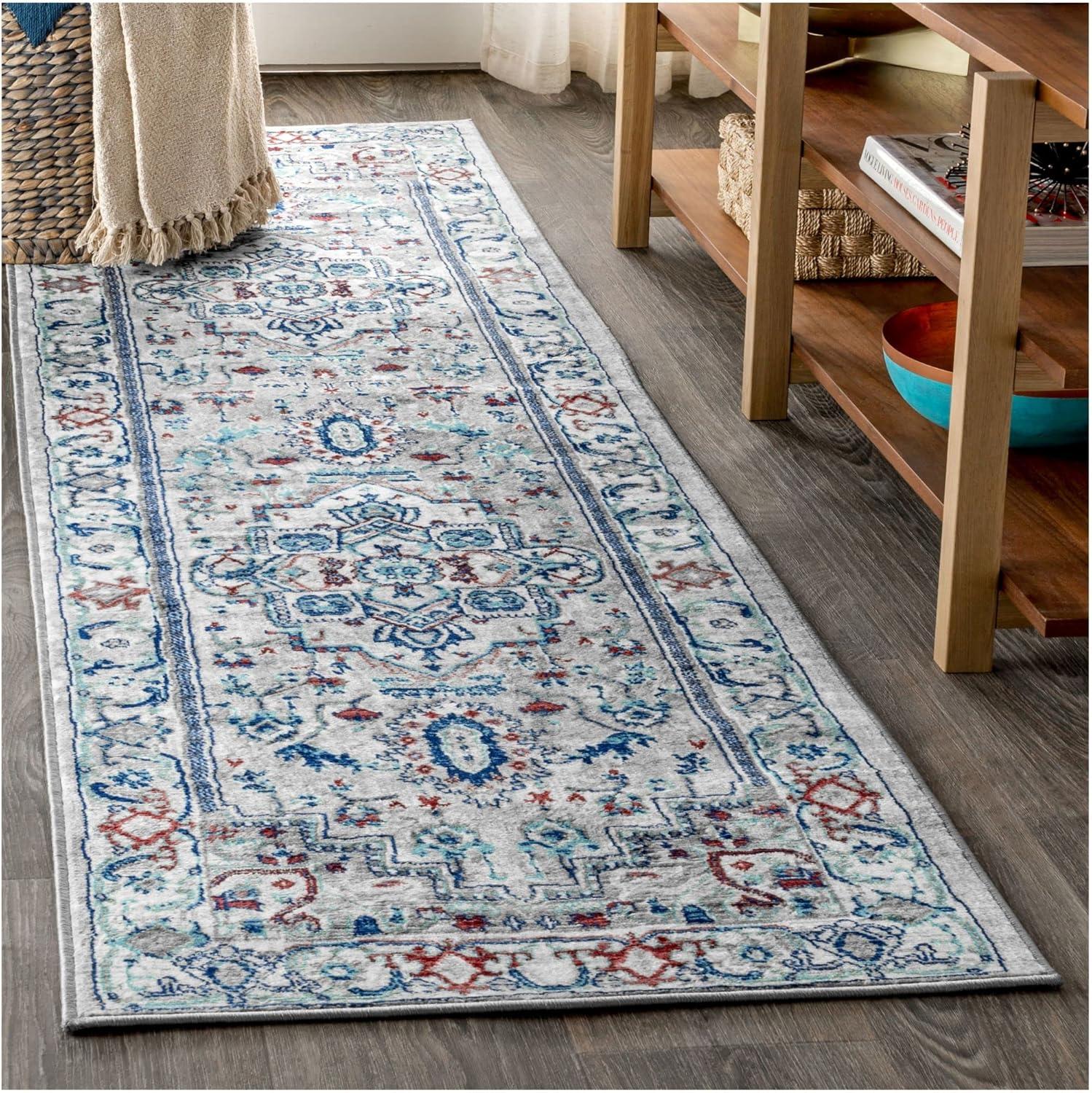 imageJONATHAN Y Modern Vintage Medallion GrayIvory 5 Round Indoor Area Rug Country Floral EasyCleaning for Living Room Bedroom Kitchen Pet Friendly NonShedding MDP105B5RLight Grey Blue