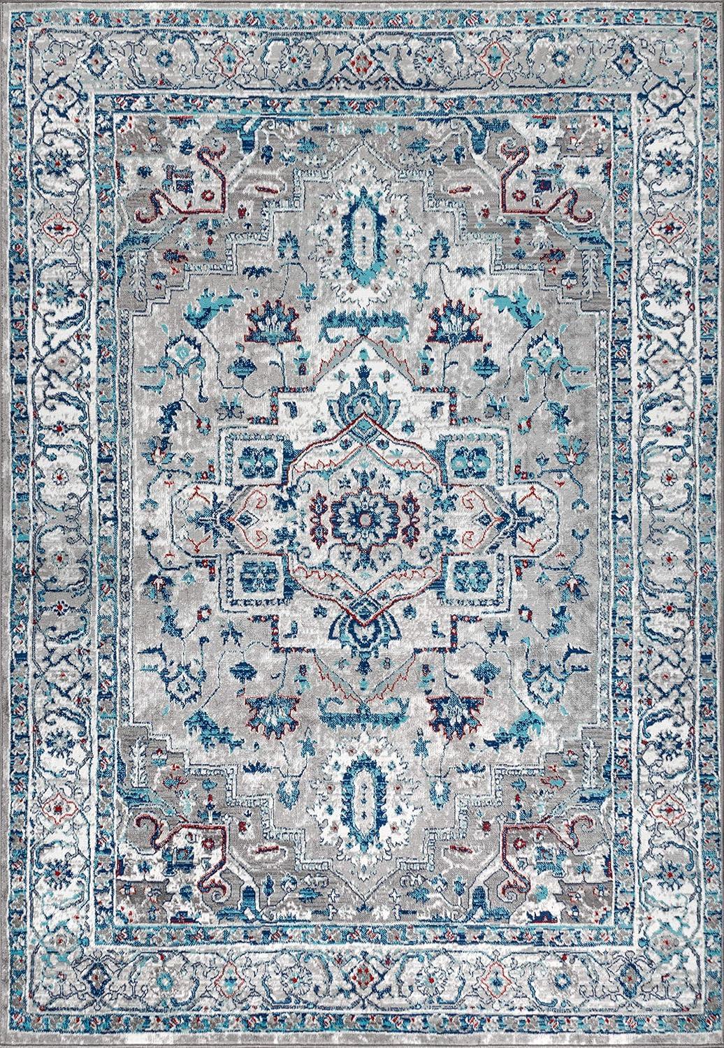 imageJONATHAN Y Modern Vintage Medallion GrayIvory 5 Round Indoor Area Rug Country Floral EasyCleaning for Living Room Bedroom Kitchen Pet Friendly NonShedding MDP105B5RLight Grey Blue