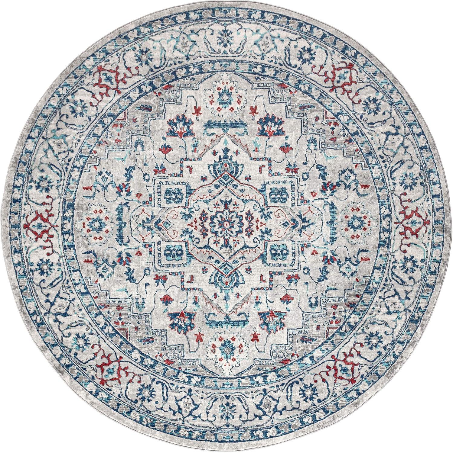 imageJONATHAN Y Modern Vintage Medallion GrayIvory 5 Round Indoor Area Rug Country Floral EasyCleaning for Living Room Bedroom Kitchen Pet Friendly NonShedding MDP105B5RLight Grey Blue