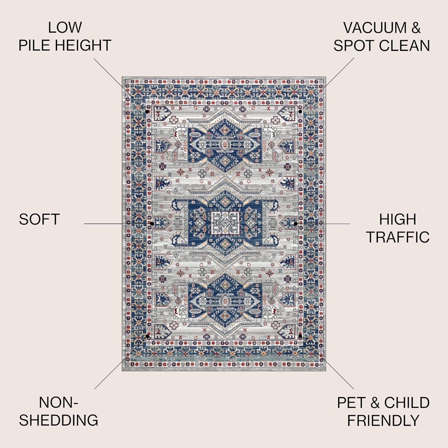 imageJONATHAN Y Modern Vintage Medallion Light Grey 5 Round Indoor Area Rug Country Floral EasyCleaning for Living Room Bedroom Kitchen Pet Friendly NonShedding MDP108B5RLight Grey Blue