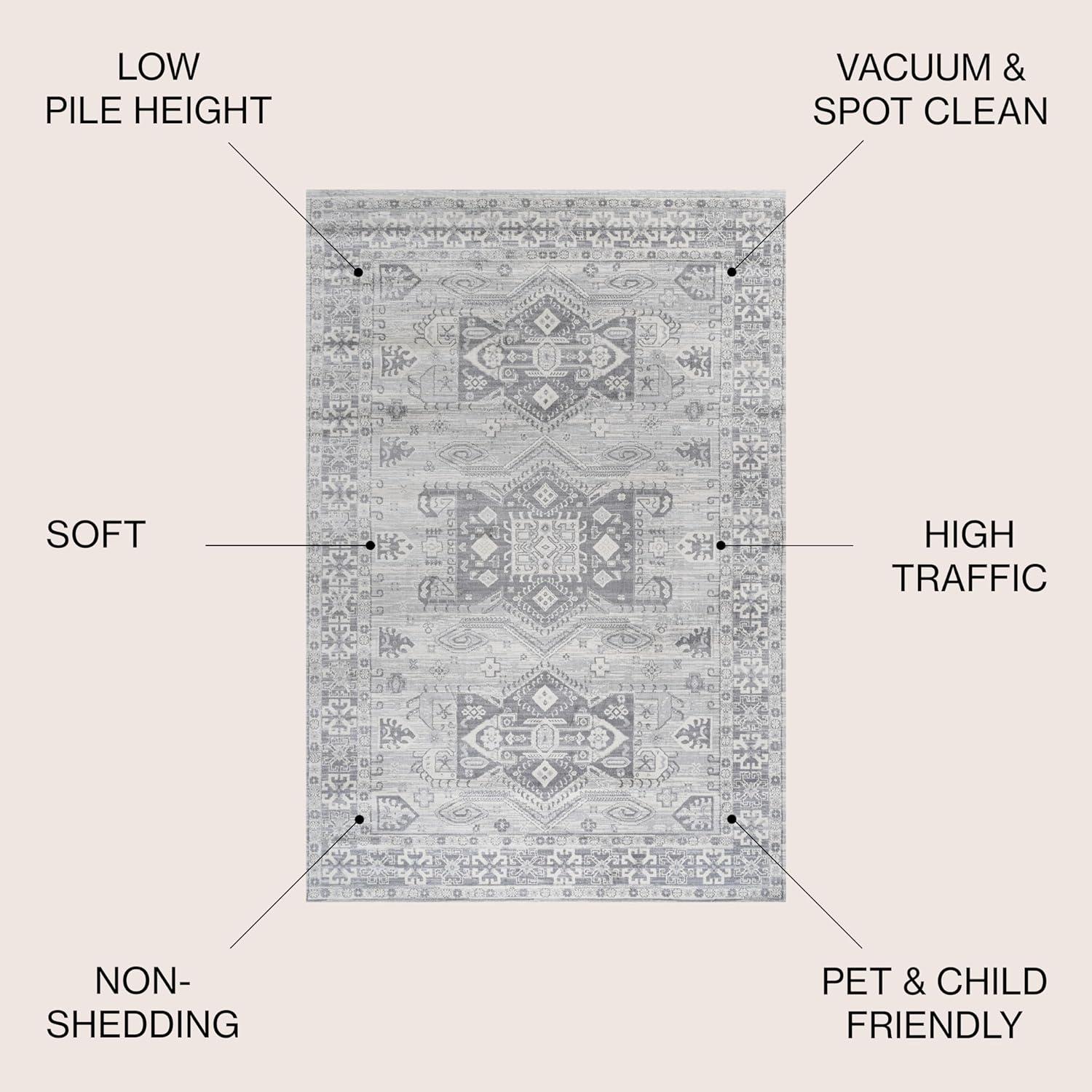imageJONATHAN Y Modern Vintage Medallion Light Grey 5 Round Indoor Area Rug Country Floral EasyCleaning for Living Room Bedroom Kitchen Pet Friendly NonShedding MDP108B5RLight Gray