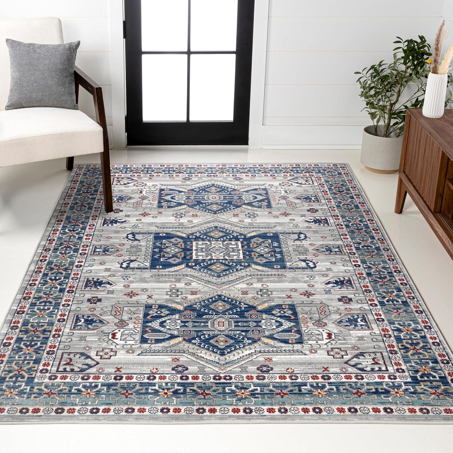imageJONATHAN Y Modern Vintage Medallion Light Grey 5 Round Indoor Area Rug Country Floral EasyCleaning for Living Room Bedroom Kitchen Pet Friendly NonShedding MDP108B5RLight Grey Blue