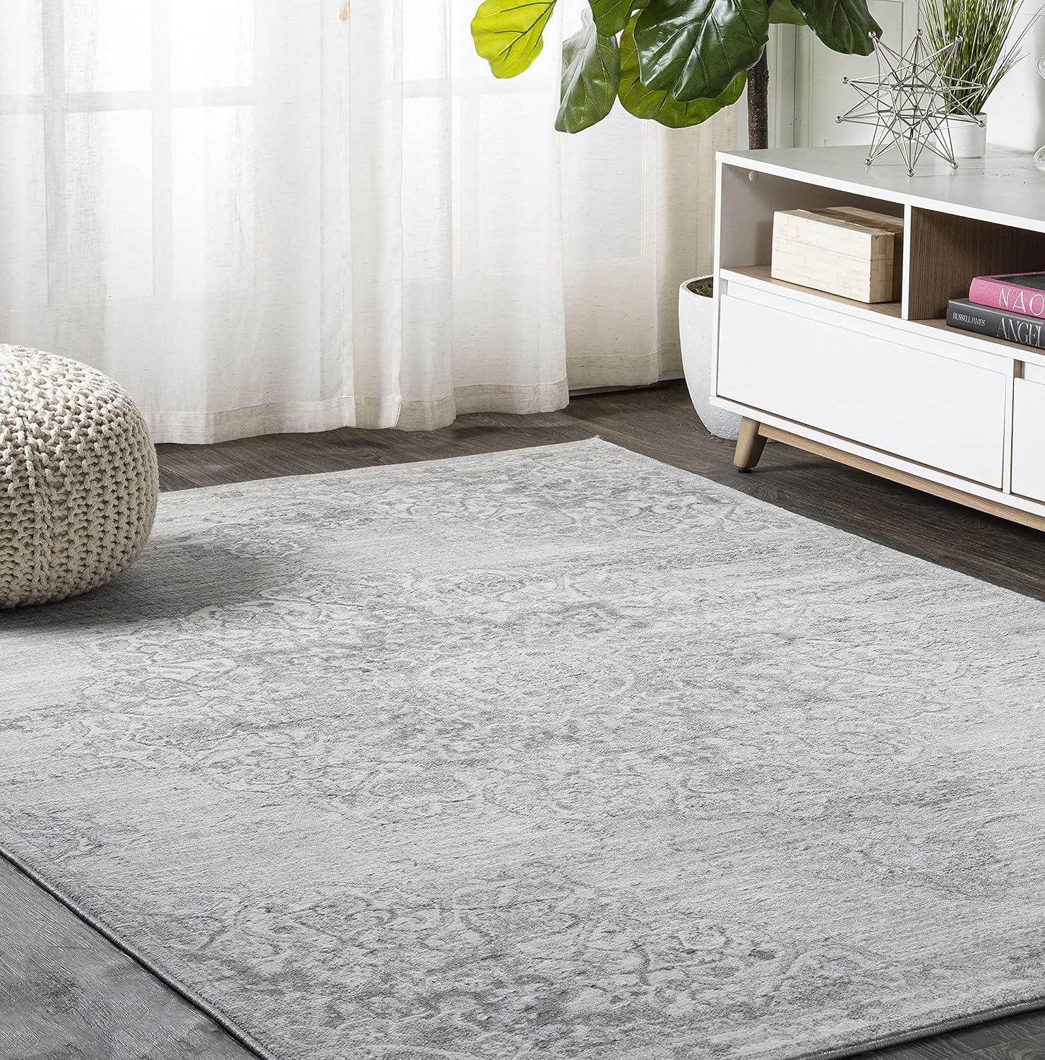 imageJONATHAN Y Modern Vintage Moroccan Medallion Light Gray 5 Round Indoor Area Rug Country Floral EasyCleaning for Living Room Bedroom Kitchen Pet Friendly NonShedding MDP103B5RLight Gray