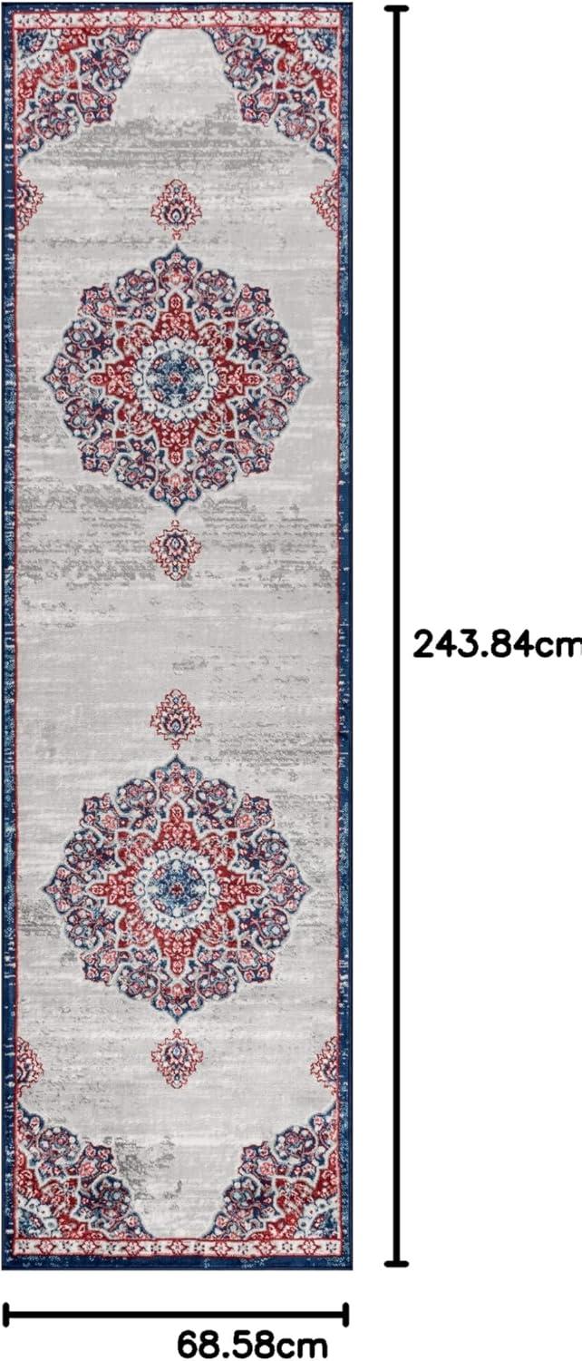 imageJONATHAN Y Modern Vintage Moroccan Medallion Light Gray 5 Round Indoor Area Rug Country Floral EasyCleaning for Living Room Bedroom Kitchen Pet Friendly NonShedding MDP103B5RNavyRed
