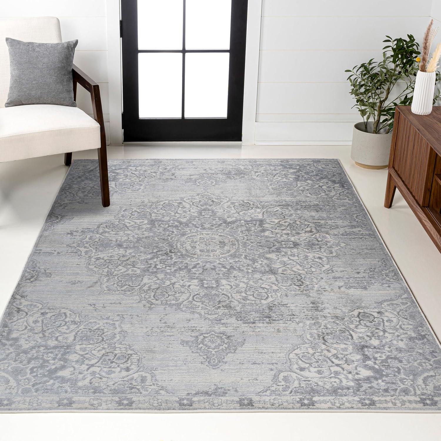 imageJONATHAN Y Modern Vintage Moroccan Medallion Light Gray 5 Round Indoor Area Rug Country Floral EasyCleaning for Living Room Bedroom Kitchen Pet Friendly NonShedding MDP103B5RLight Gray