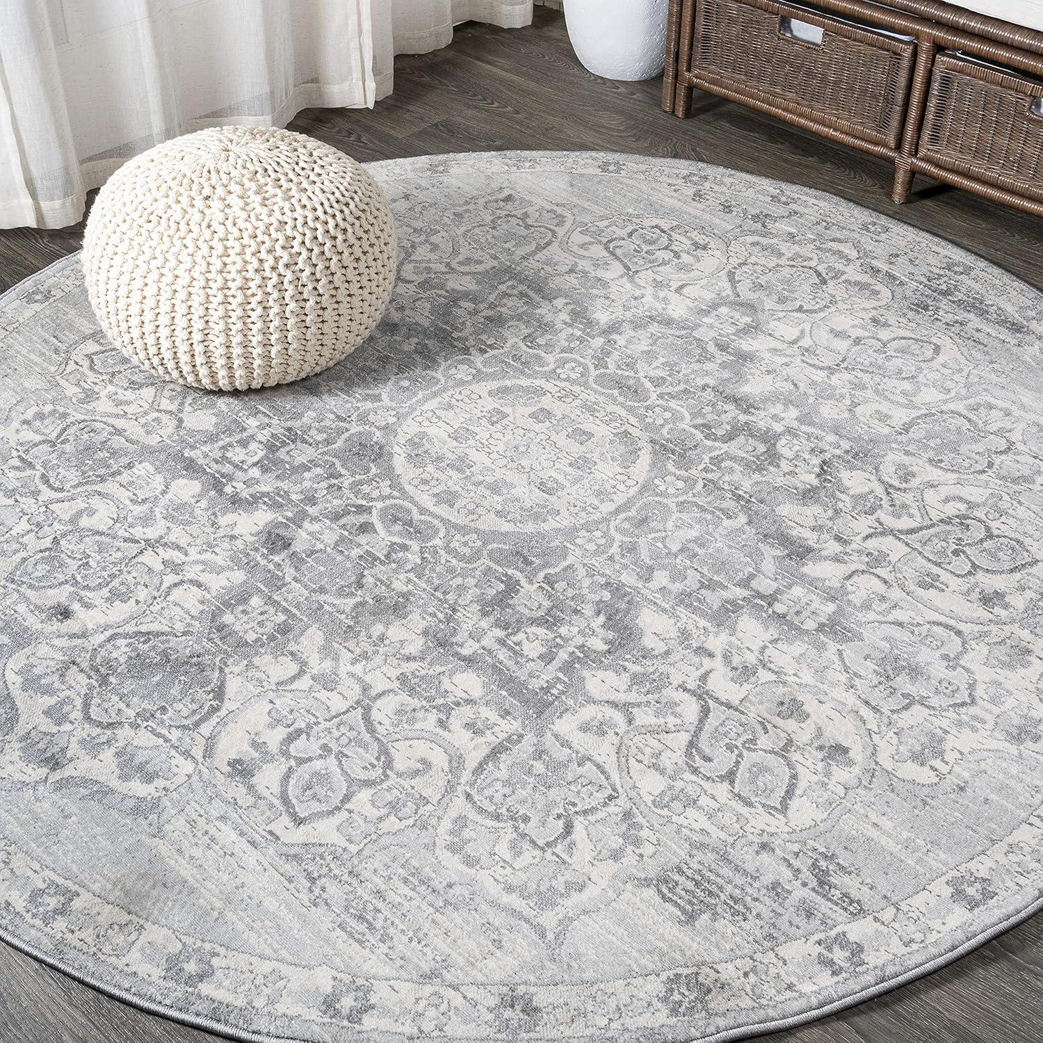 imageJONATHAN Y Modern Vintage Moroccan Medallion Light Gray 5 Round Indoor Area Rug Country Floral EasyCleaning for Living Room Bedroom Kitchen Pet Friendly NonShedding MDP103B5RLight Gray