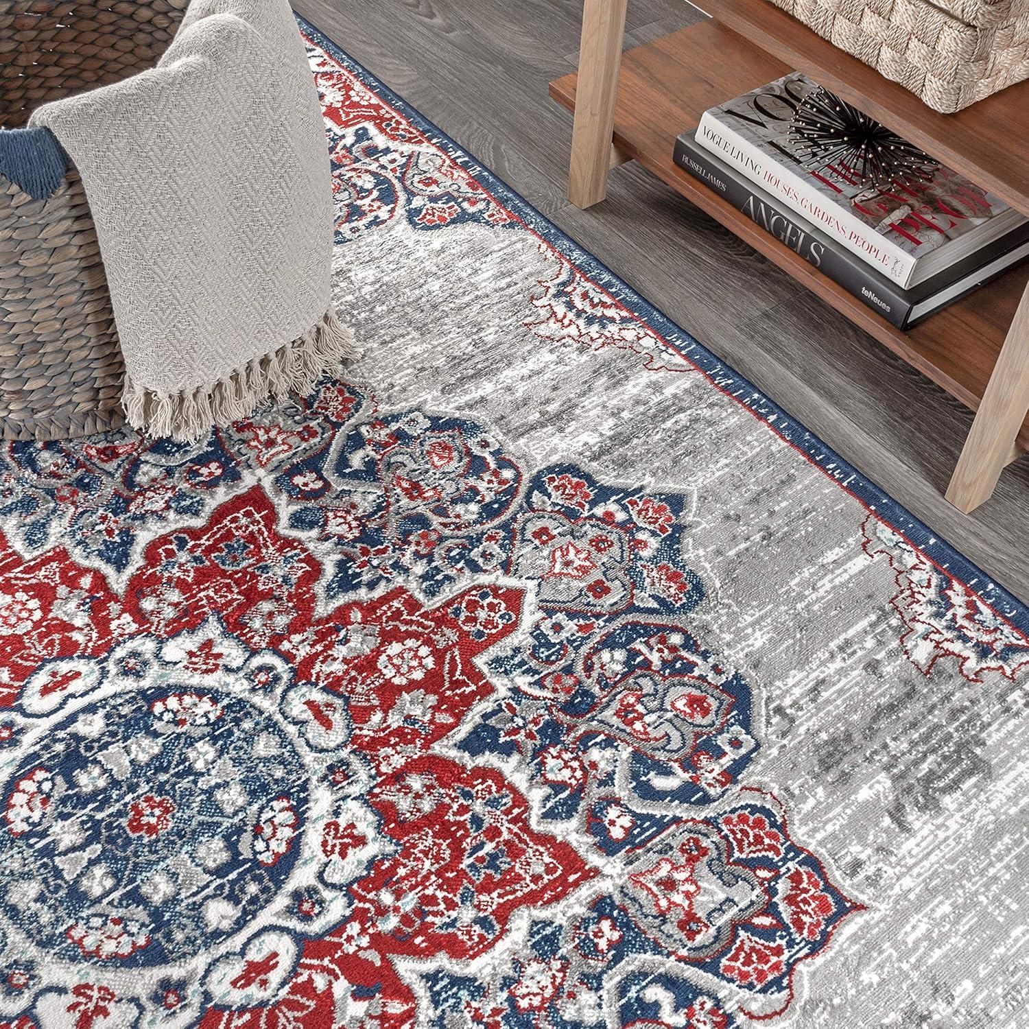 imageJONATHAN Y Modern Vintage Moroccan Medallion Light Gray 5 Round Indoor Area Rug Country Floral EasyCleaning for Living Room Bedroom Kitchen Pet Friendly NonShedding MDP103B5RNavyRed