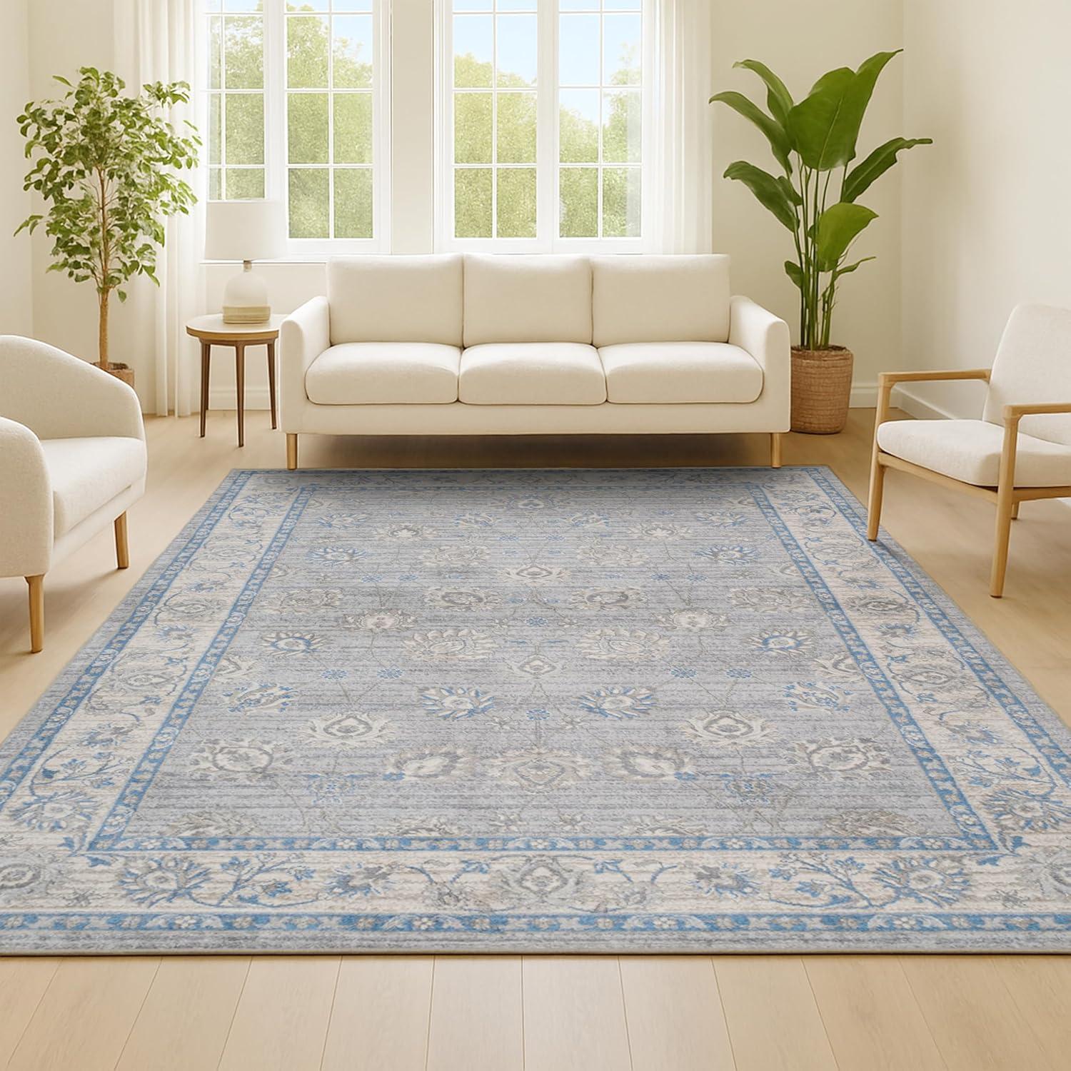 imageJONATHAN Y Modern Vintage Moroccan Traditional GrayBlue 5 Round Indoor Area Rug Country Floral EasyCleaning for Living Room Bedroom Kitchen Pet Friendly NonShedding MDP101G5RGrayBlue