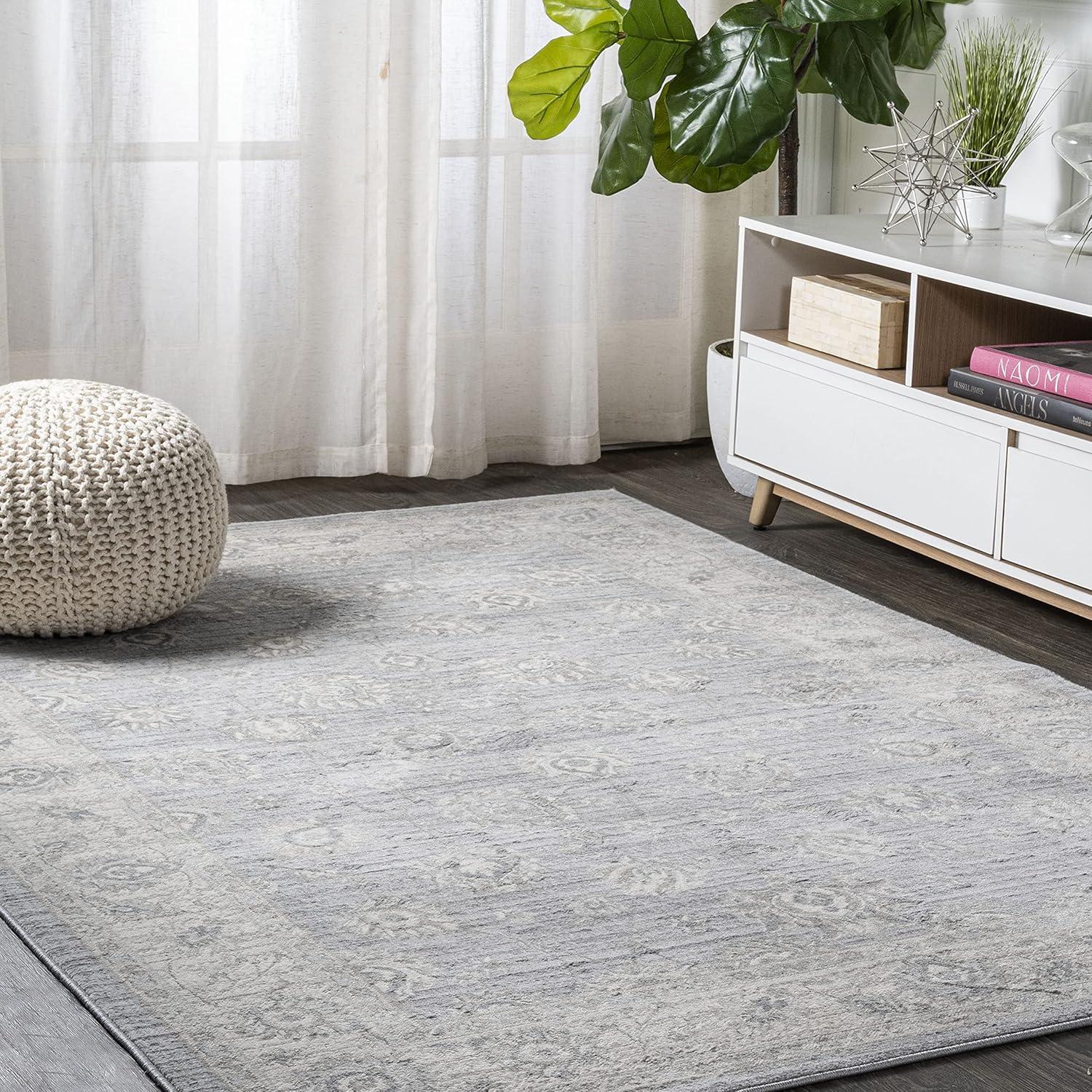 imageJONATHAN Y Modern Vintage Moroccan Traditional GrayBlue 5 Round Indoor Area Rug Country Floral EasyCleaning for Living Room Bedroom Kitchen Pet Friendly NonShedding MDP101G5RLight Gray