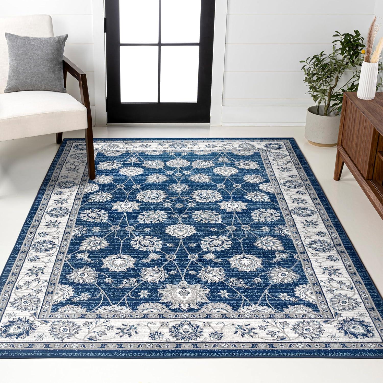 imageJONATHAN Y Modern Vintage Moroccan Traditional GrayBlue 5 Round Indoor Area Rug Country Floral EasyCleaning for Living Room Bedroom Kitchen Pet Friendly NonShedding MDP101G5RNavyLight Grey