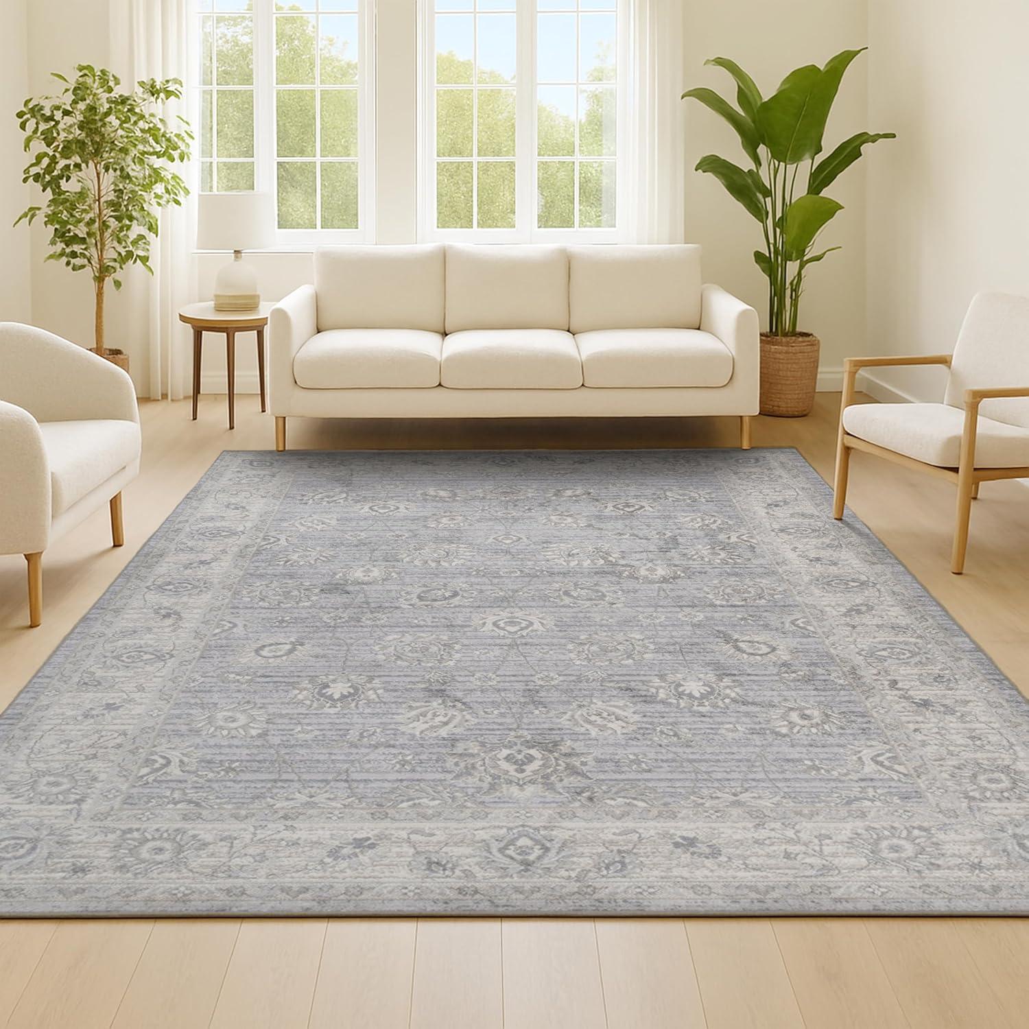 imageJONATHAN Y Modern Vintage Moroccan Traditional GrayBlue 5 Round Indoor Area Rug Country Floral EasyCleaning for Living Room Bedroom Kitchen Pet Friendly NonShedding MDP101G5RLight Gray
