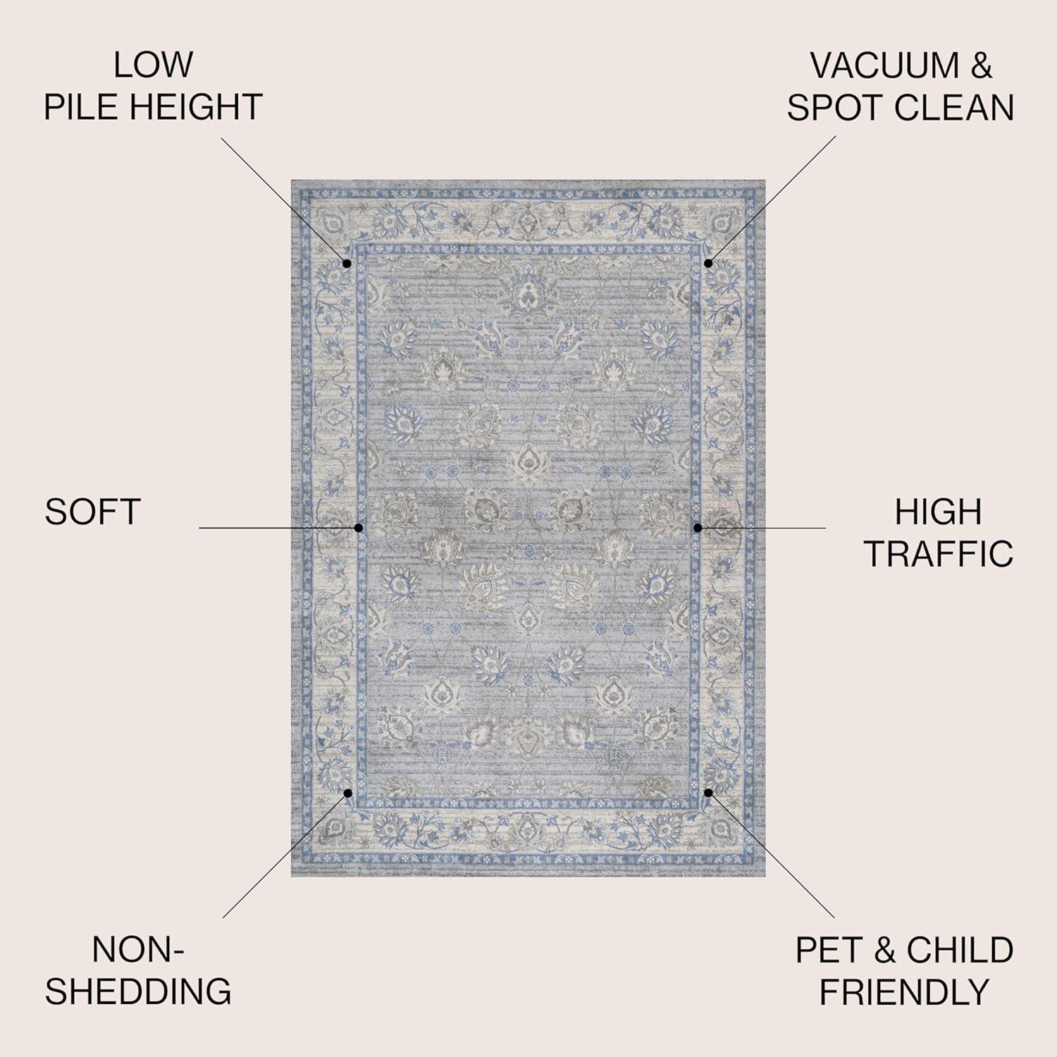 imageJONATHAN Y Modern Vintage Moroccan Traditional GrayBlue 5 Round Indoor Area Rug Country Floral EasyCleaning for Living Room Bedroom Kitchen Pet Friendly NonShedding MDP101G5RGrayBlue