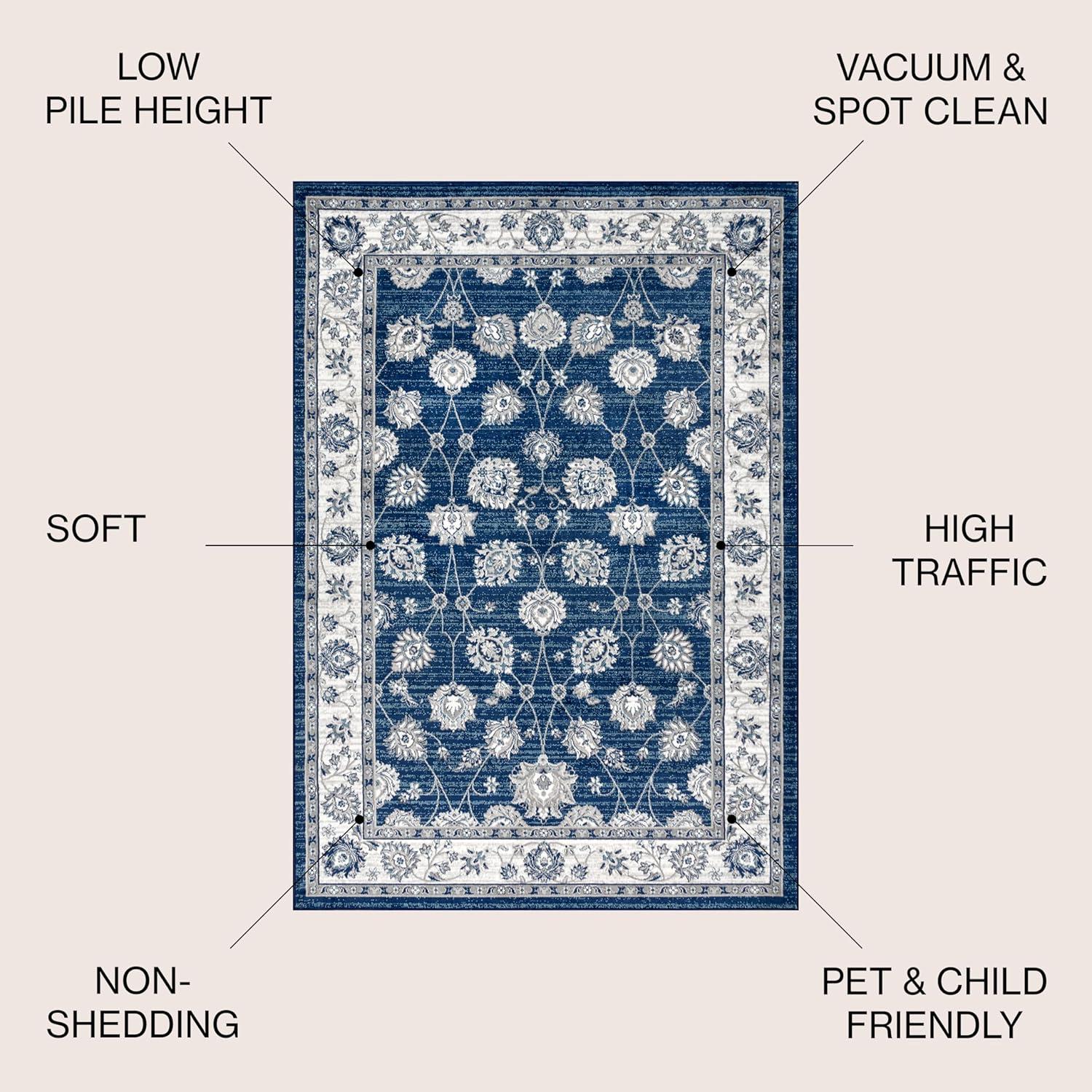imageJONATHAN Y Modern Vintage Moroccan Traditional GrayBlue 5 Round Indoor Area Rug Country Floral EasyCleaning for Living Room Bedroom Kitchen Pet Friendly NonShedding MDP101G5RNavyLight Grey