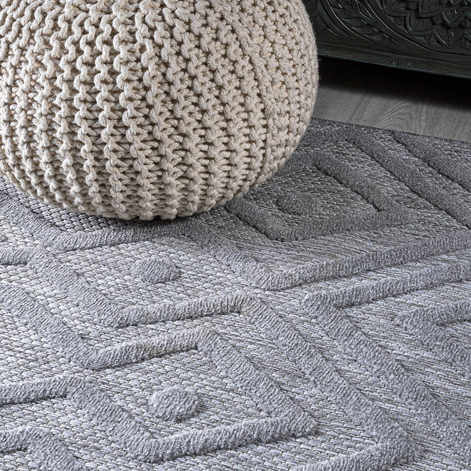 imageJONATHAN Y Moroccan Diamond Indoor Outdoor Round Area Rug 5 Ft Ivory Balansat for Backyard Patio Porch EasyCleaning High Traffic PetFriendly NonShedding IBZ100D5RLight Gray