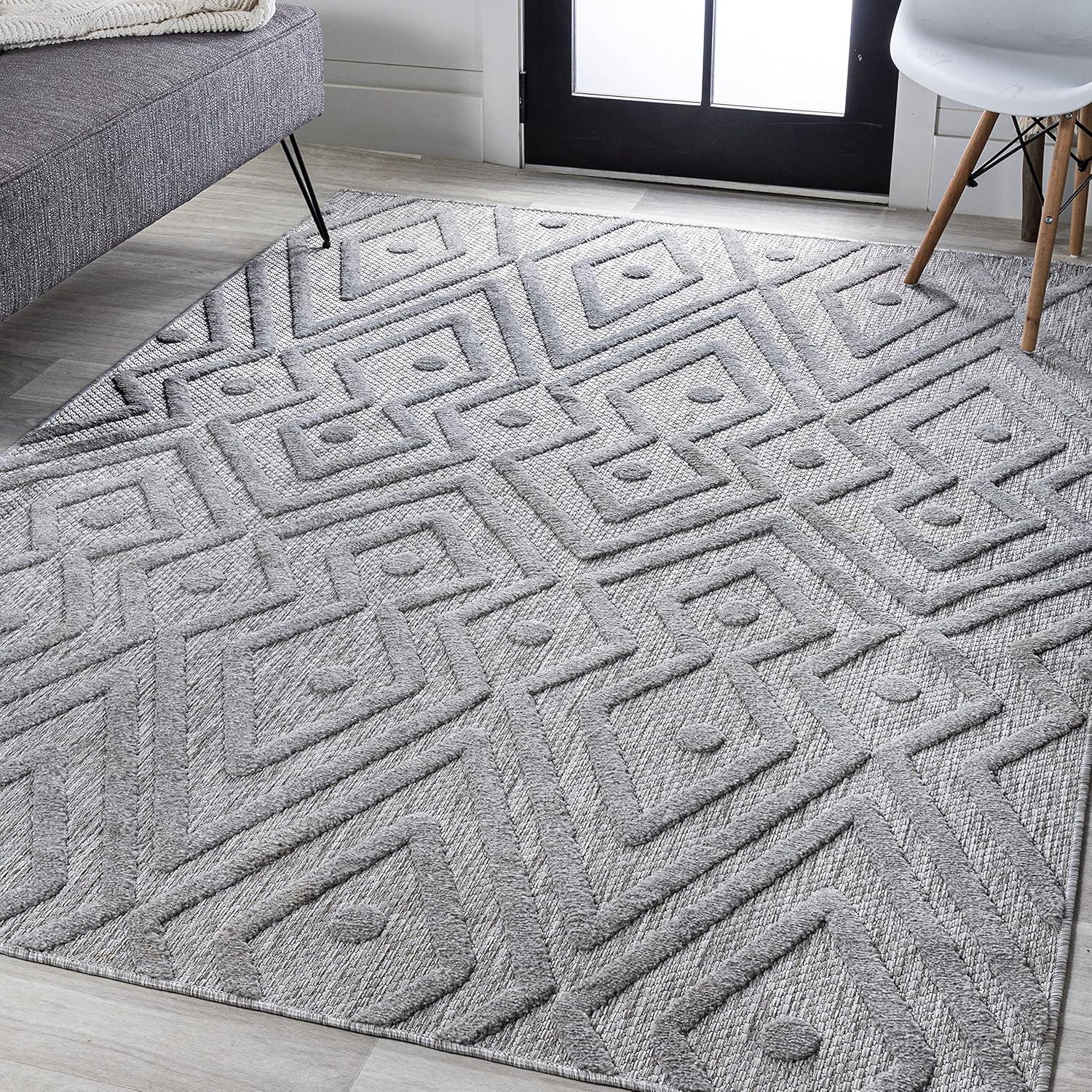 imageJONATHAN Y Moroccan Diamond Indoor Outdoor Round Area Rug 5 Ft Ivory Balansat for Backyard Patio Porch EasyCleaning High Traffic PetFriendly NonShedding IBZ100D5RLight Gray