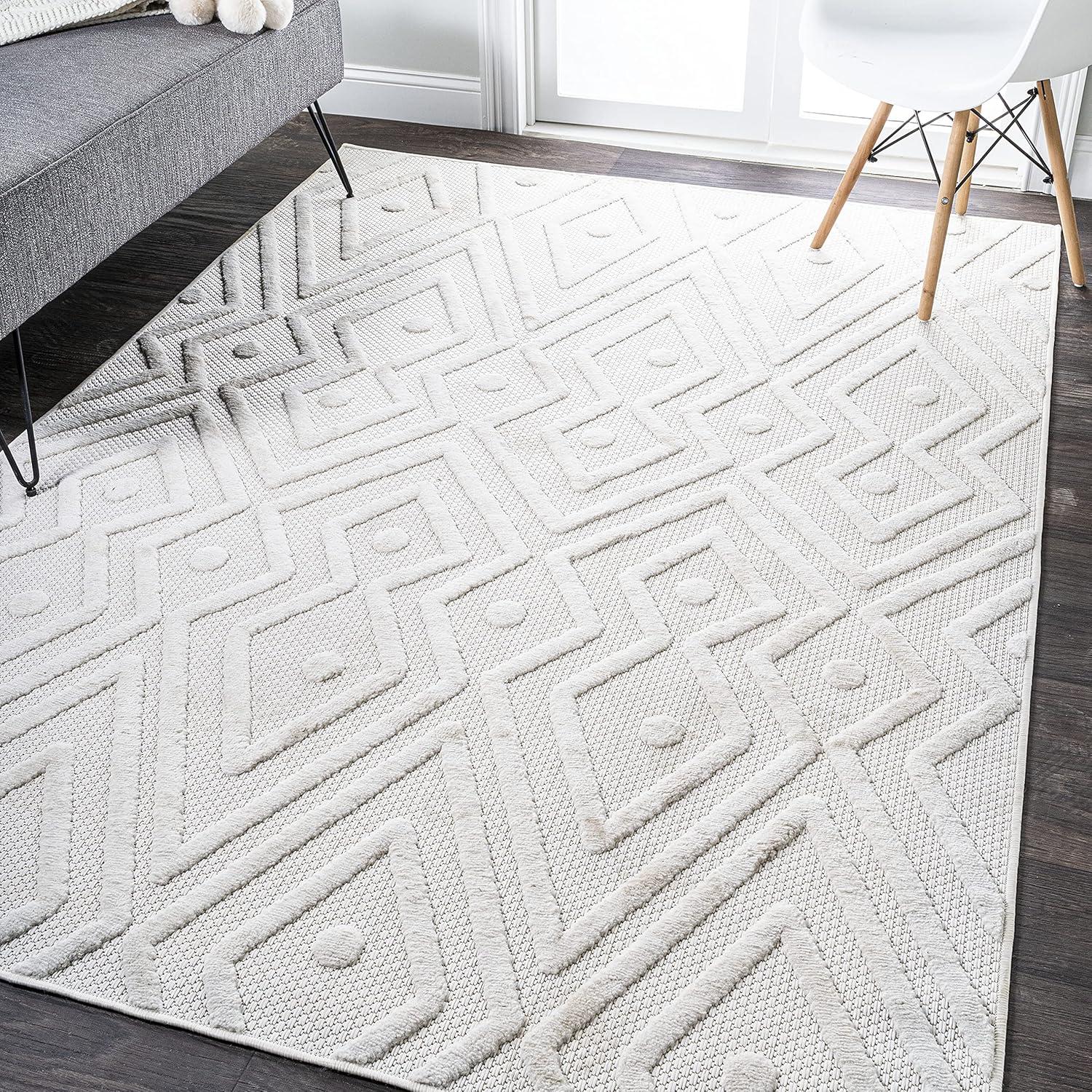 imageJONATHAN Y Moroccan Diamond Indoor Outdoor Round Area Rug 5 Ft Ivory Balansat for Backyard Patio Porch EasyCleaning High Traffic PetFriendly NonShedding IBZ100D5RIvory