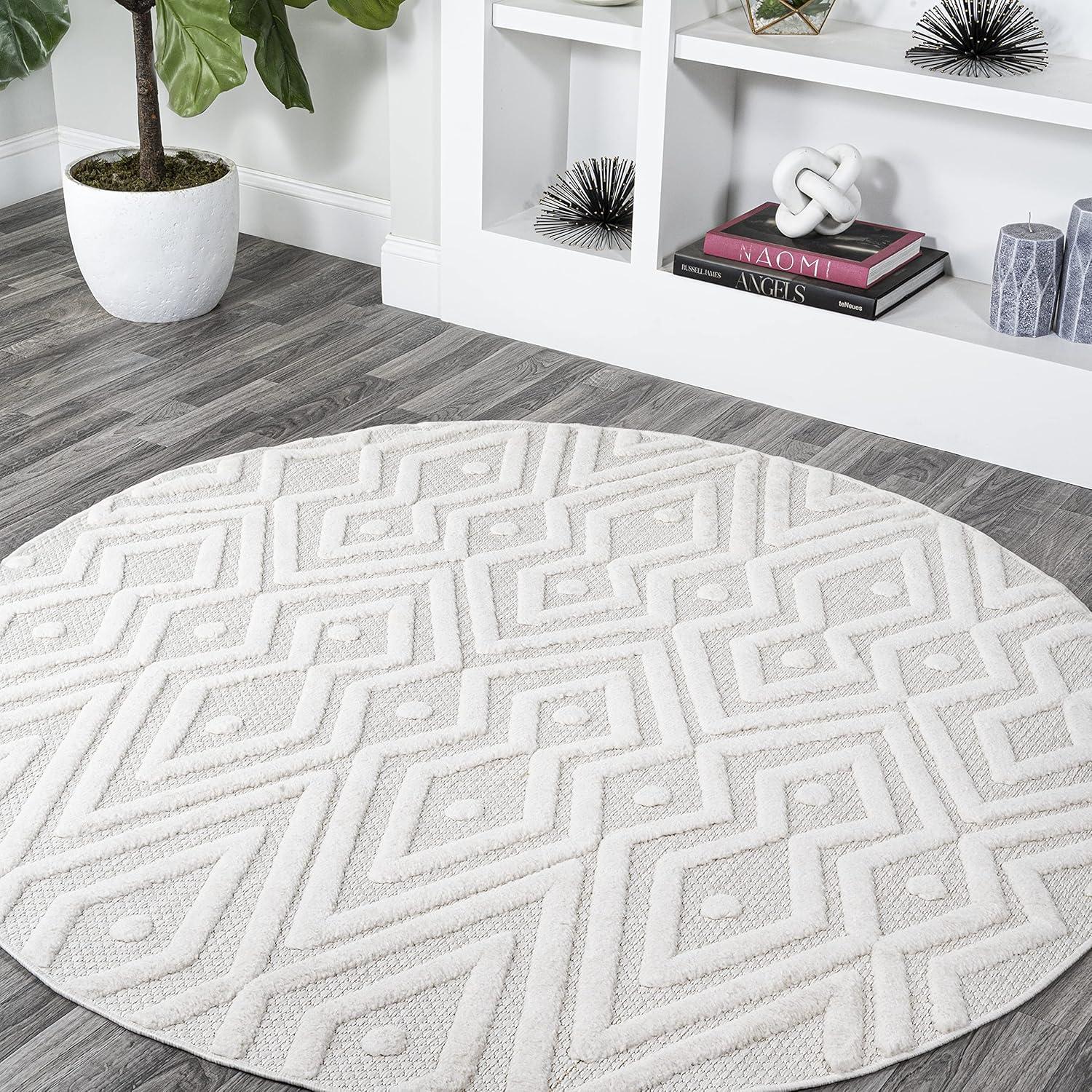 imageJONATHAN Y Moroccan Diamond Indoor Outdoor Round Area Rug 5 Ft Ivory Balansat for Backyard Patio Porch EasyCleaning High Traffic PetFriendly NonShedding IBZ100D5RIvory
