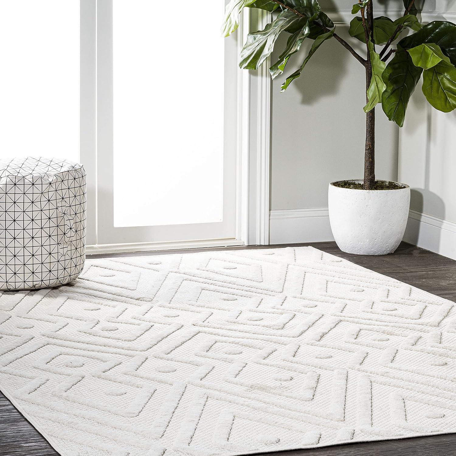 imageJONATHAN Y Moroccan Diamond Indoor Outdoor Round Area Rug 5 Ft Ivory Balansat for Backyard Patio Porch EasyCleaning High Traffic PetFriendly NonShedding IBZ100D5RIvory