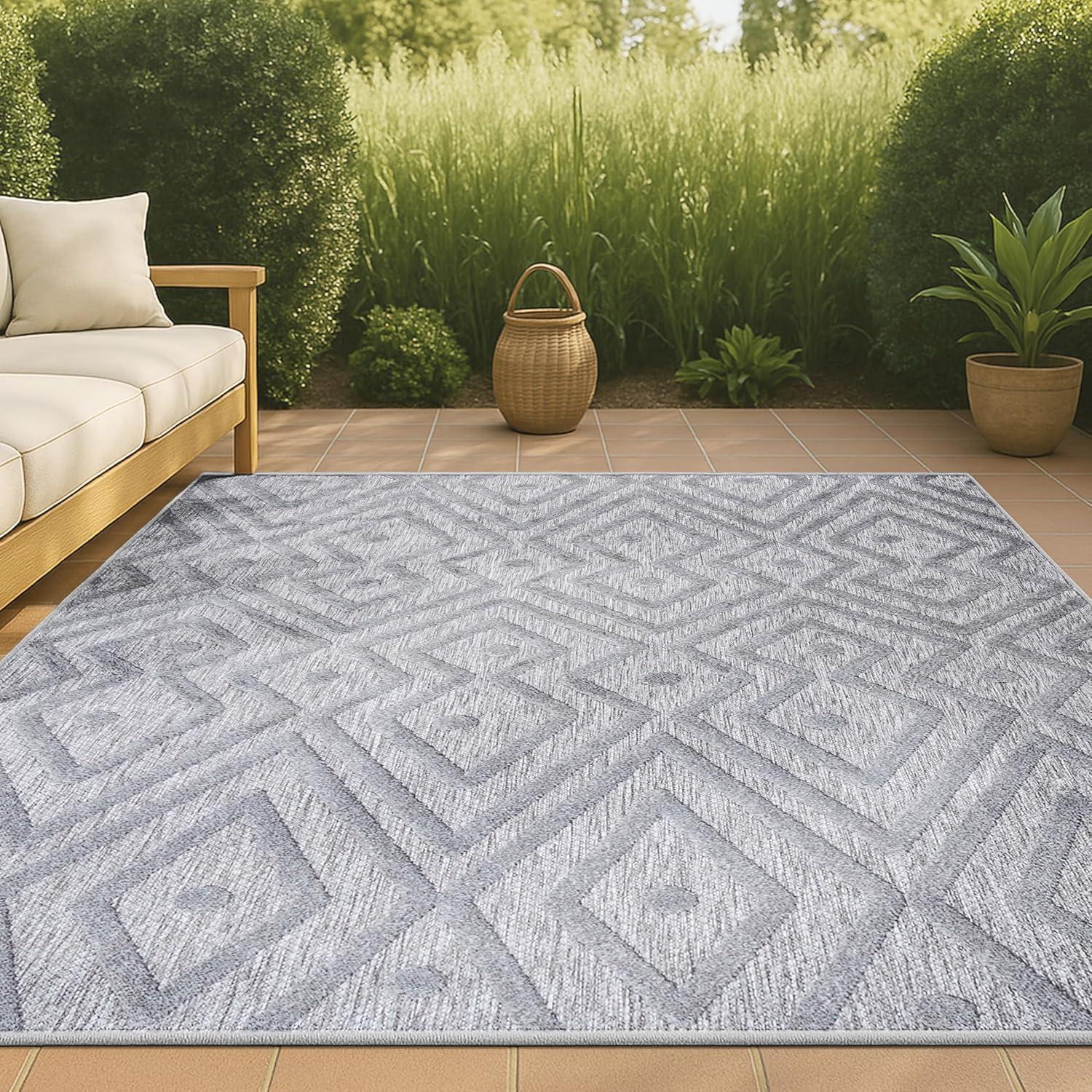 imageJONATHAN Y Moroccan Diamond Indoor Outdoor Round Area Rug 5 Ft Ivory Balansat for Backyard Patio Porch EasyCleaning High Traffic PetFriendly NonShedding IBZ100D5RLight Gray