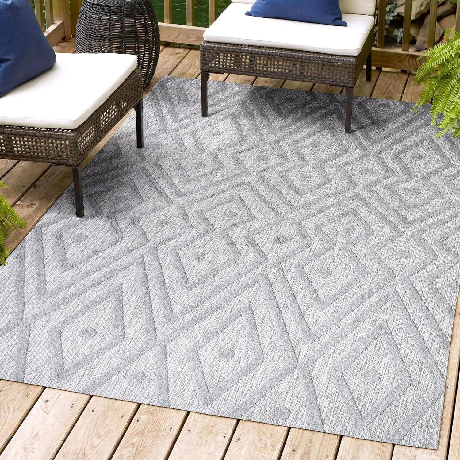 imageJONATHAN Y Moroccan Diamond Indoor Outdoor Round Area Rug 5 Ft Ivory Balansat for Backyard Patio Porch EasyCleaning High Traffic PetFriendly NonShedding IBZ100D5RLight Gray