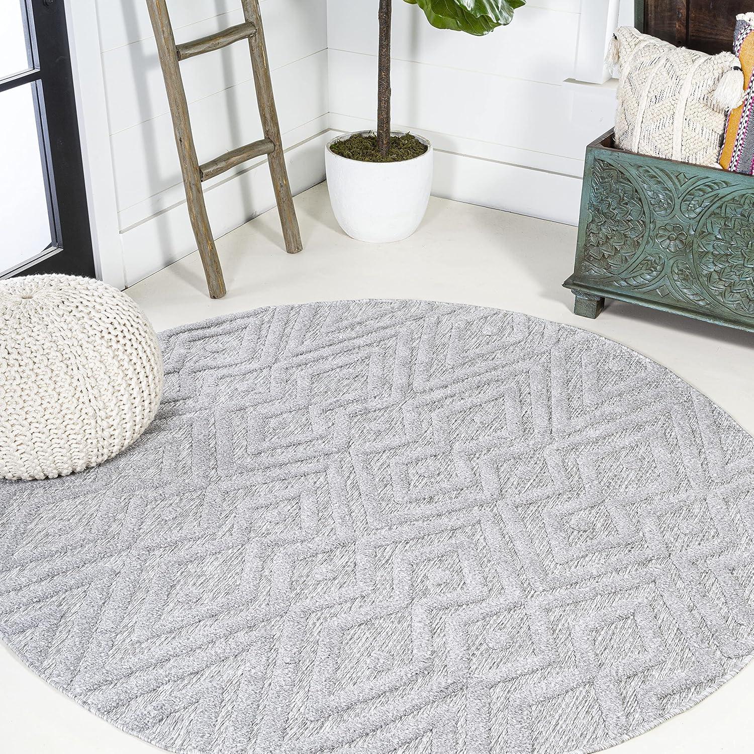 imageJONATHAN Y Moroccan Diamond Indoor Outdoor Round Area Rug 5 Ft Ivory Balansat for Backyard Patio Porch EasyCleaning High Traffic PetFriendly NonShedding IBZ100D5RLight Gray
