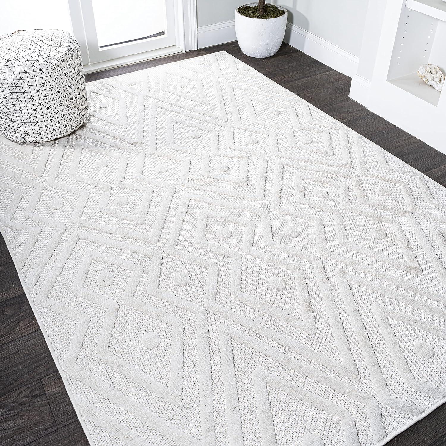 imageJONATHAN Y Moroccan Diamond Indoor Outdoor Round Area Rug 5 Ft Ivory Balansat for Backyard Patio Porch EasyCleaning High Traffic PetFriendly NonShedding IBZ100D5RIvory