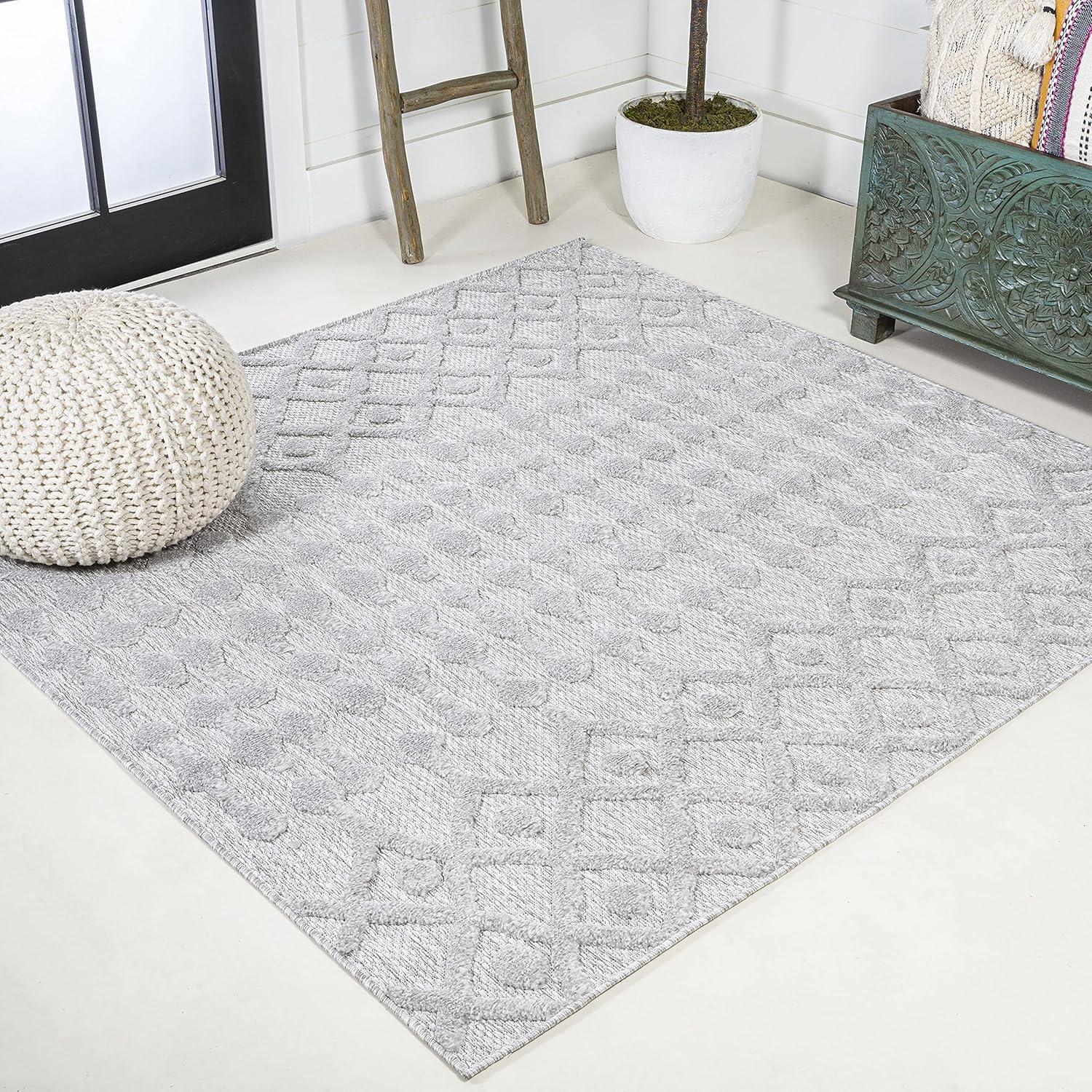 imageJONATHAN Y Moroccan Diamond Indoor Outdoor Round Area Rug 5 Ft Light Gray Peralta for Backyard Patio Porch EasyCleaning High Traffic PetFriendly NonShedding IBZ103C5RLight Gray