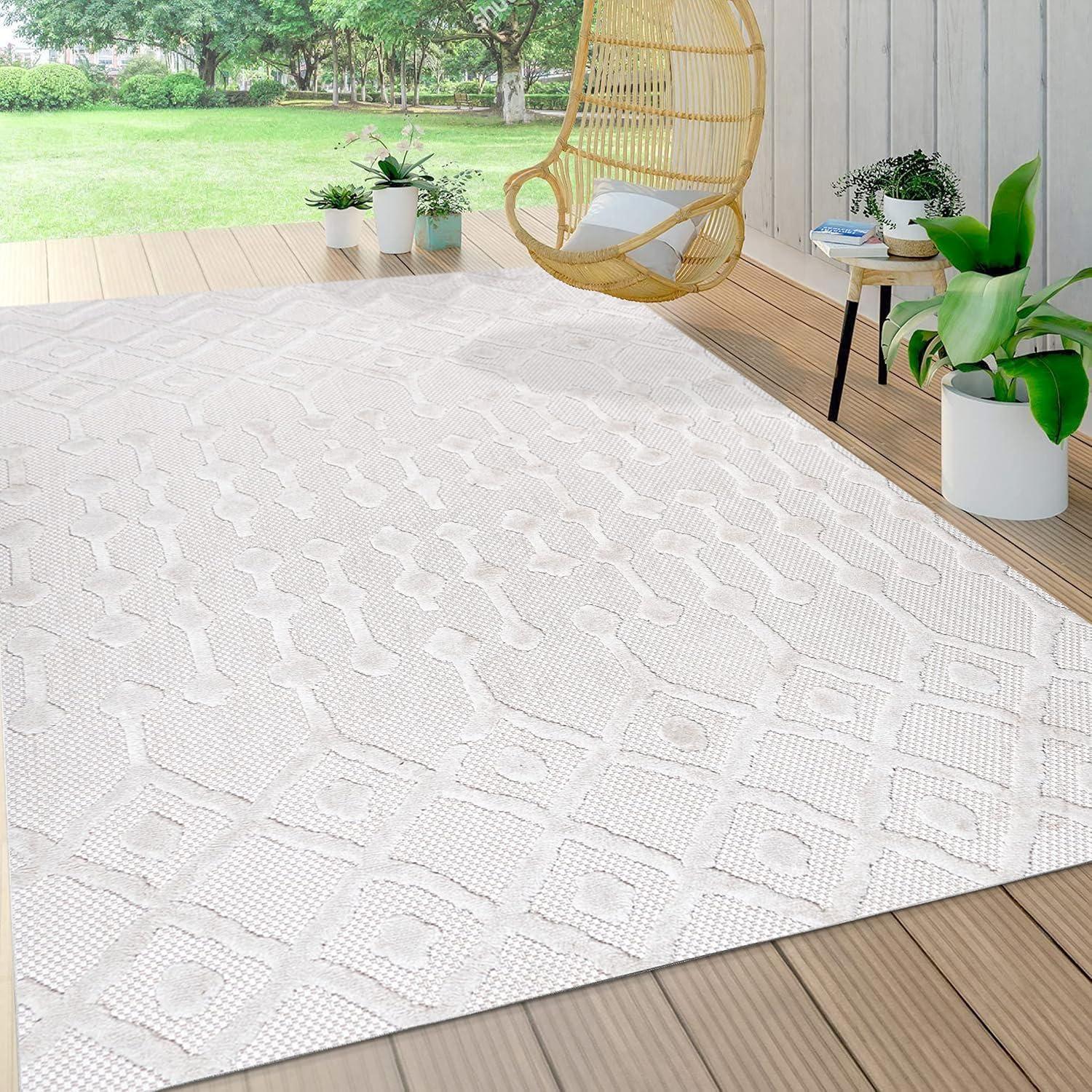 imageJONATHAN Y Moroccan Diamond Indoor Outdoor Round Area Rug 5 Ft Light Gray Peralta for Backyard Patio Porch EasyCleaning High Traffic PetFriendly NonShedding IBZ103C5RIvory