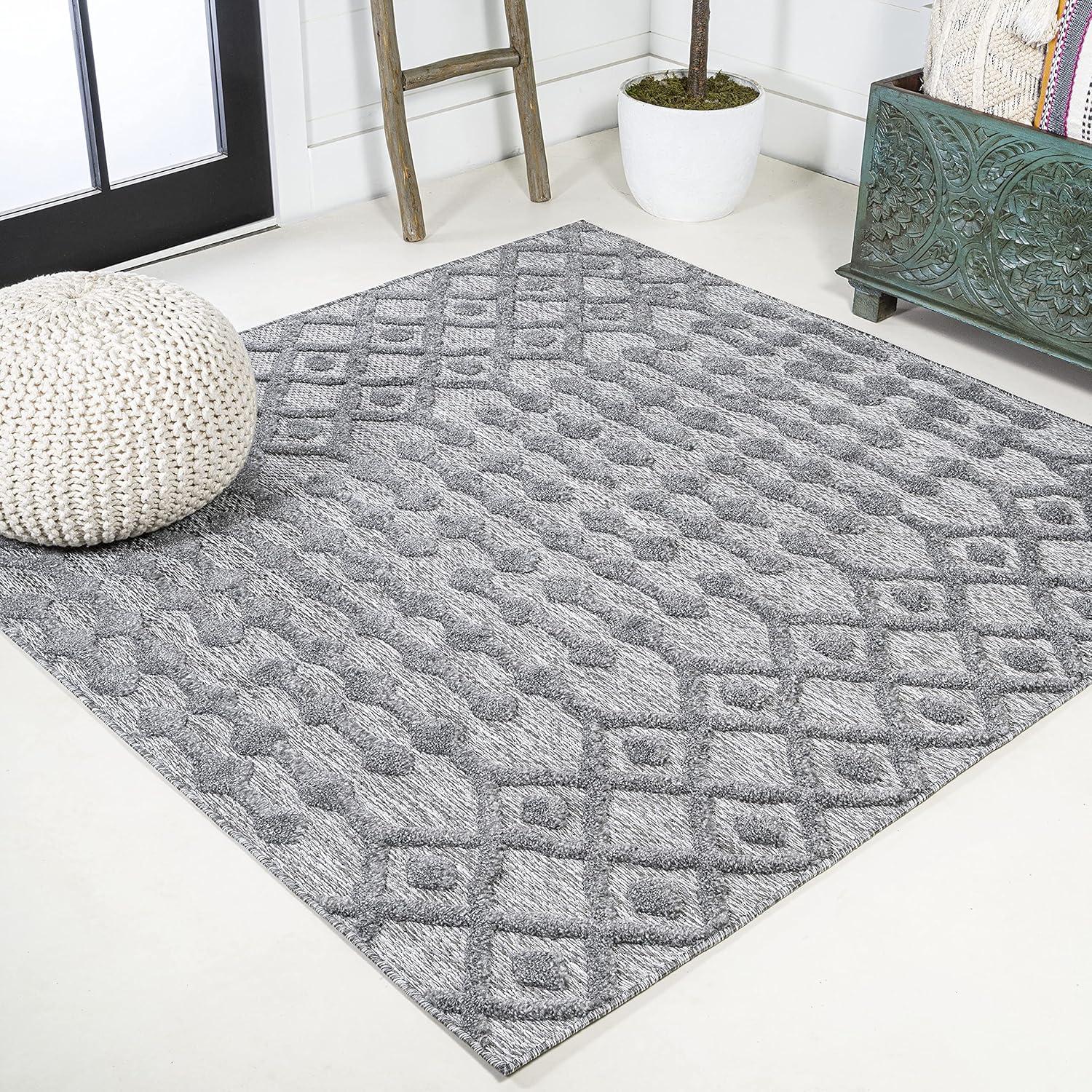imageJONATHAN Y Moroccan Diamond Indoor Outdoor Round Area Rug 5 Ft Light Gray Peralta for Backyard Patio Porch EasyCleaning High Traffic PetFriendly NonShedding IBZ103C5RDark Gray