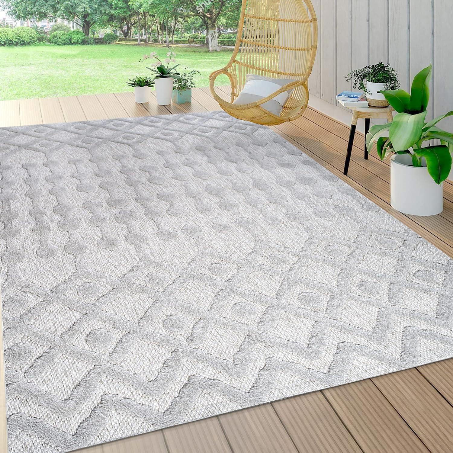imageJONATHAN Y Moroccan Diamond Indoor Outdoor Round Area Rug 5 Ft Light Gray Peralta for Backyard Patio Porch EasyCleaning High Traffic PetFriendly NonShedding IBZ103C5RLight Gray
