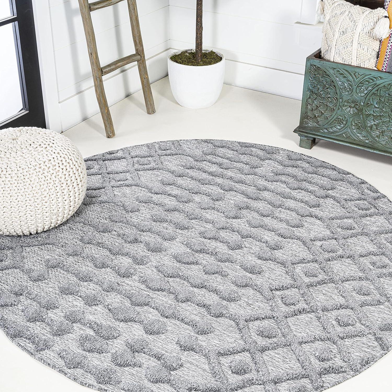 imageJONATHAN Y Moroccan Diamond Indoor Outdoor Round Area Rug 5 Ft Light Gray Peralta for Backyard Patio Porch EasyCleaning High Traffic PetFriendly NonShedding IBZ103C5RDark Gray