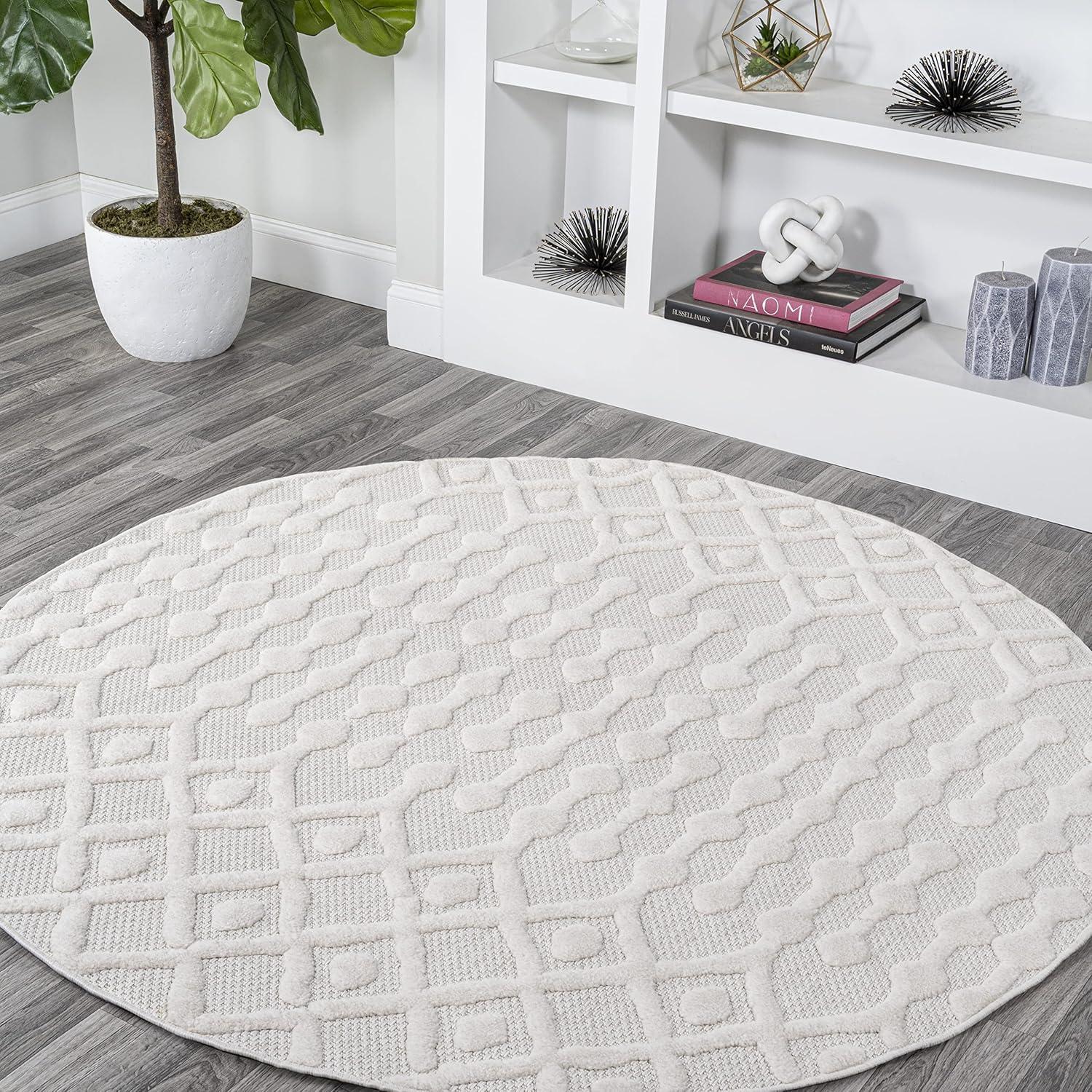 imageJONATHAN Y Moroccan Diamond Indoor Outdoor Round Area Rug 5 Ft Light Gray Peralta for Backyard Patio Porch EasyCleaning High Traffic PetFriendly NonShedding IBZ103C5RIvory