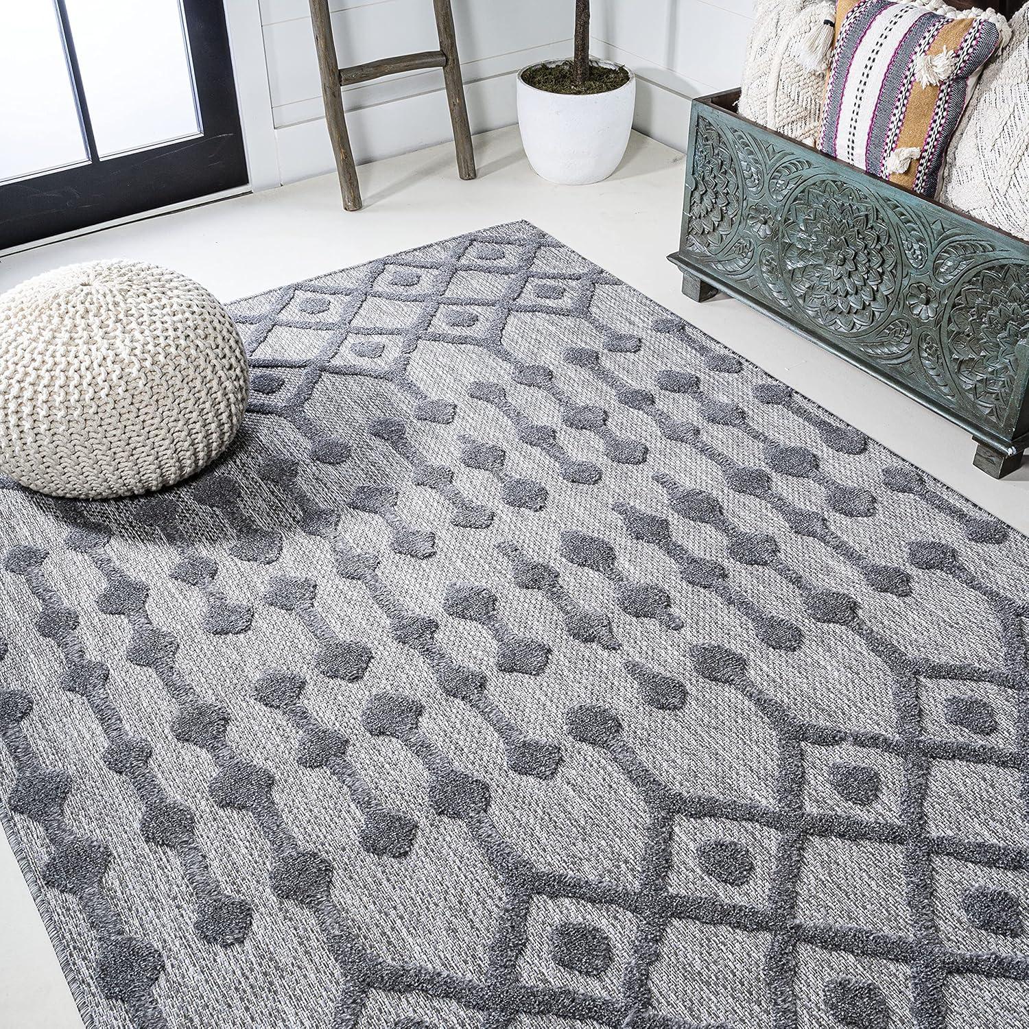 imageJONATHAN Y Moroccan Diamond Indoor Outdoor Round Area Rug 5 Ft Light Gray Peralta for Backyard Patio Porch EasyCleaning High Traffic PetFriendly NonShedding IBZ103C5RDark Gray